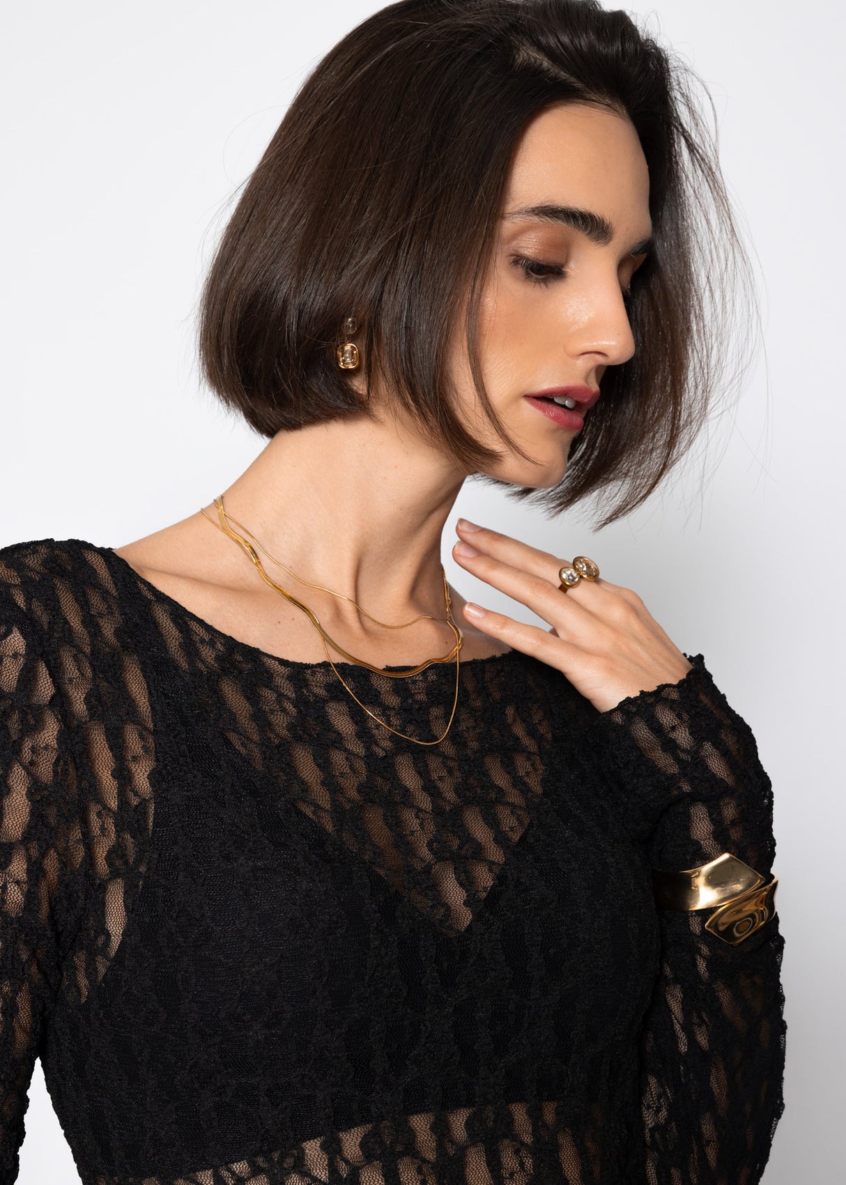 Asymmetrical lace top - black