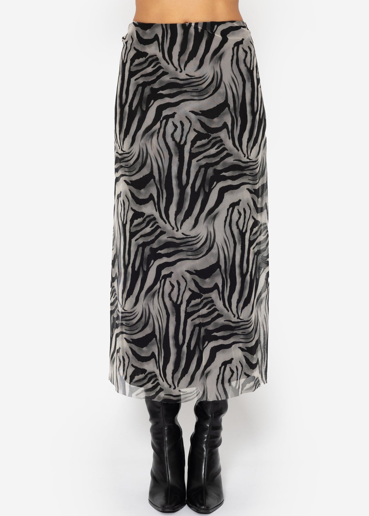 Ausgestellter Mesh Rock mit Zebra-Print - hellgrau