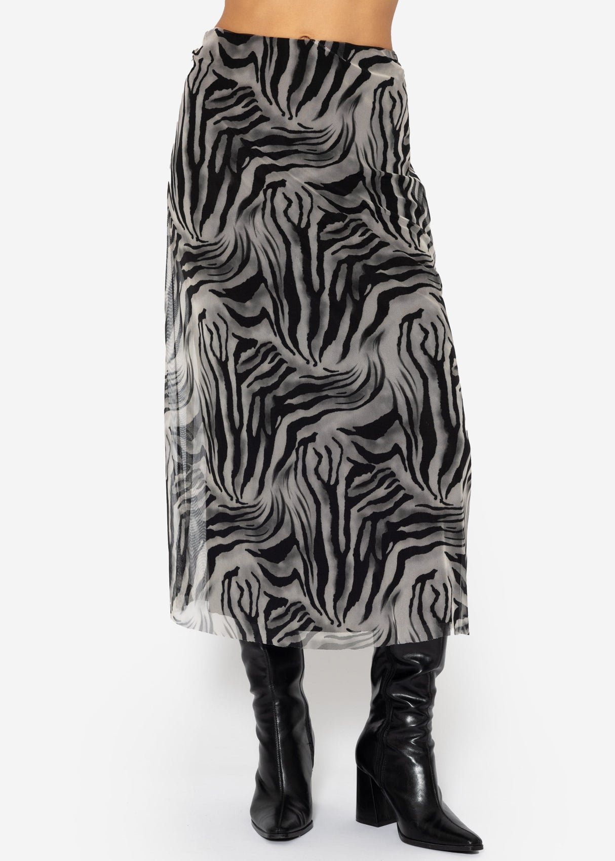 Ausgestellter Mesh Rock mit Zebra-Print - hellgrau