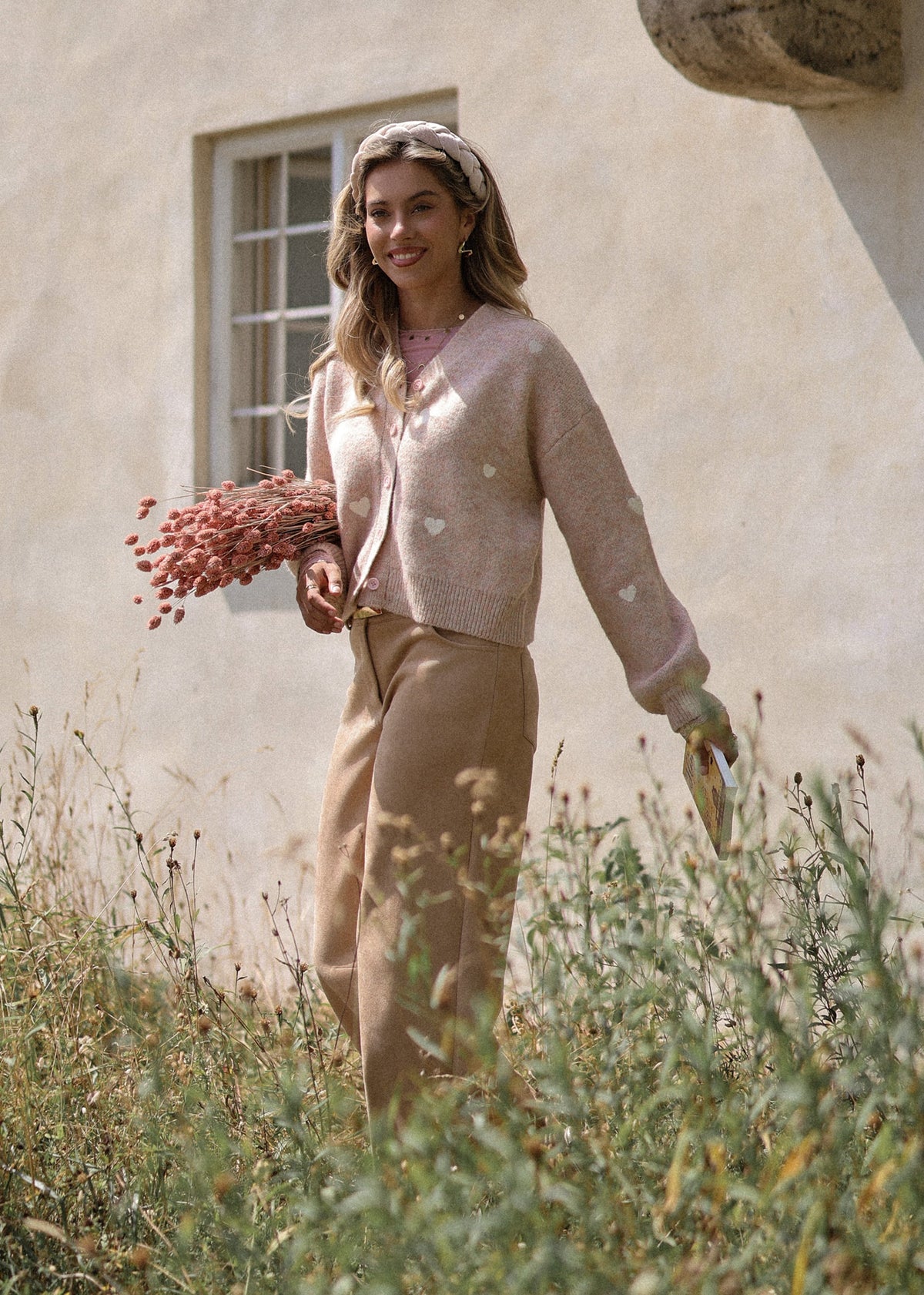Suede-look barrel-leg trousers - beige