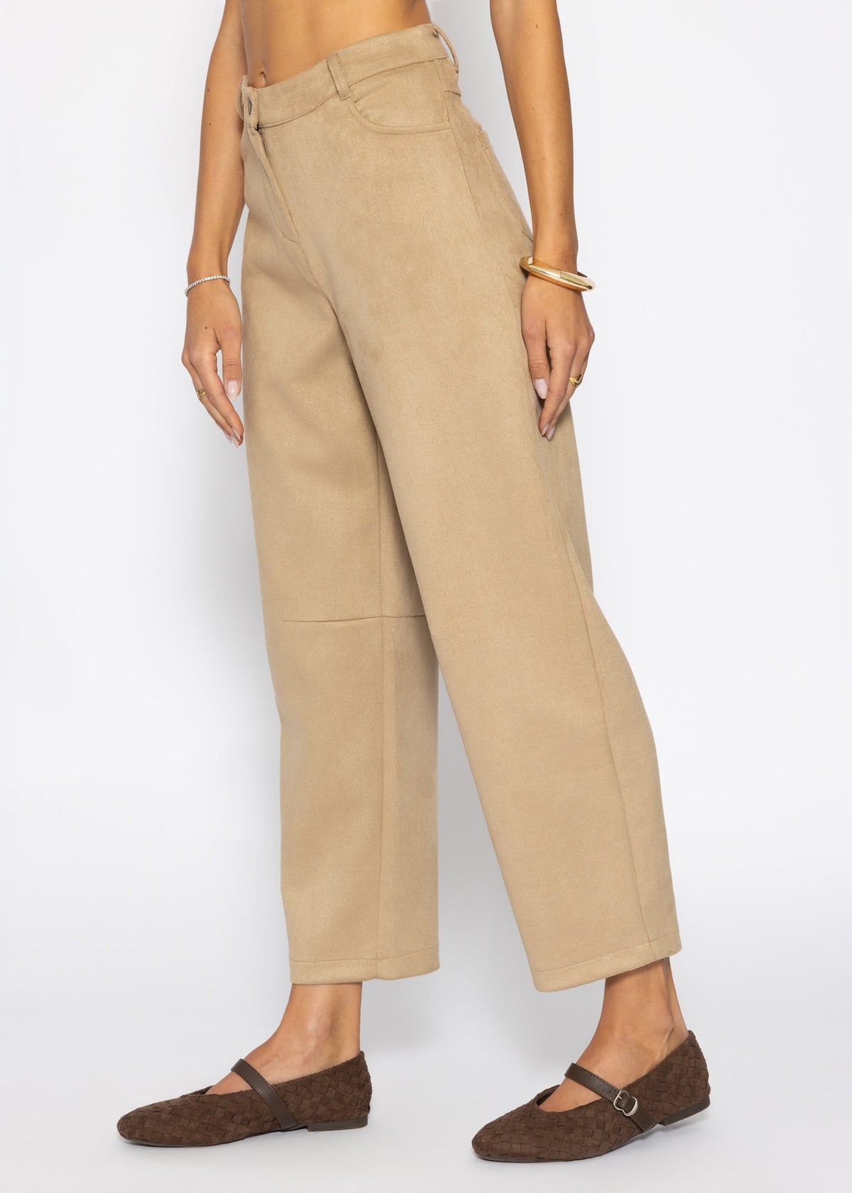 Barrel-Leg Hose in Wildlederoptik - beige