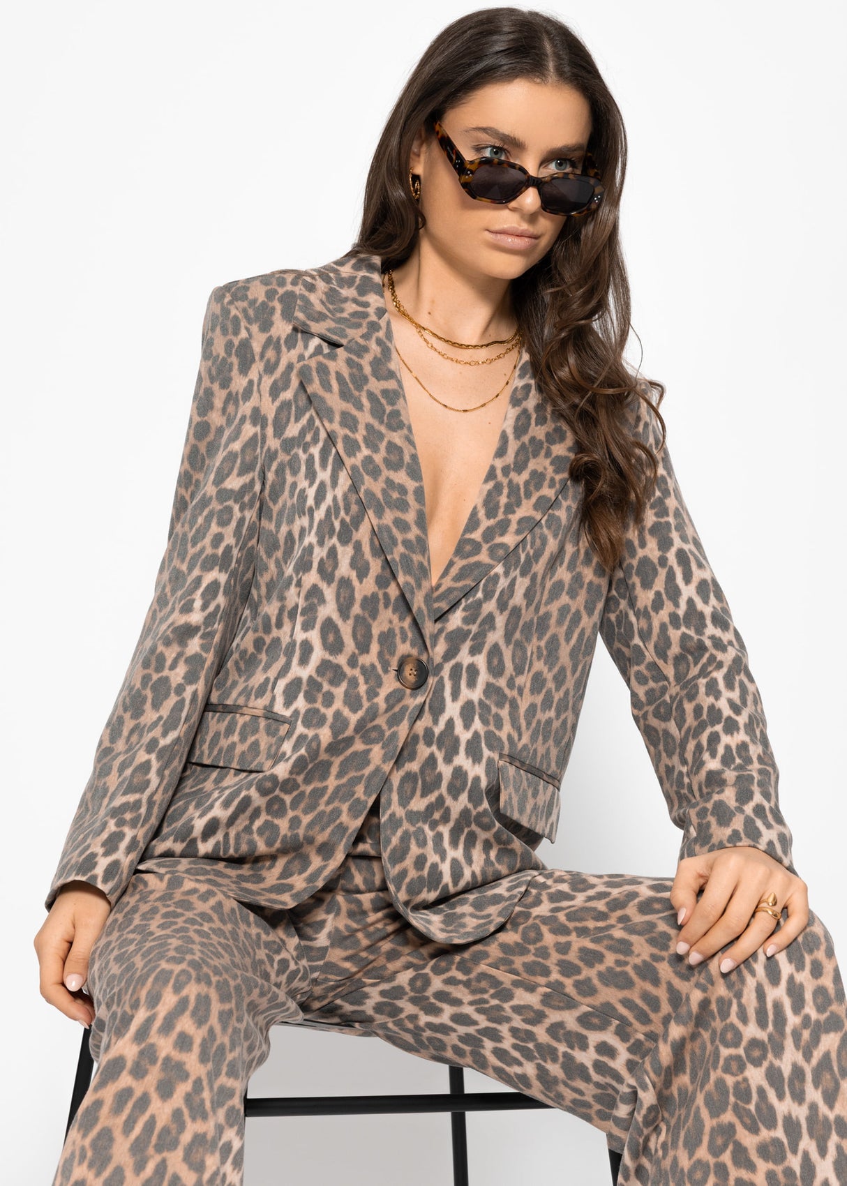 Blazer with leopard print - brown