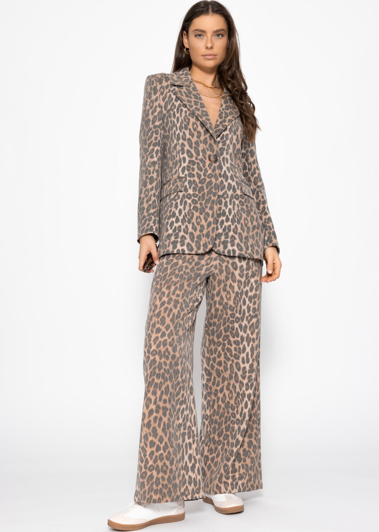 Blazer with leopard print - brown