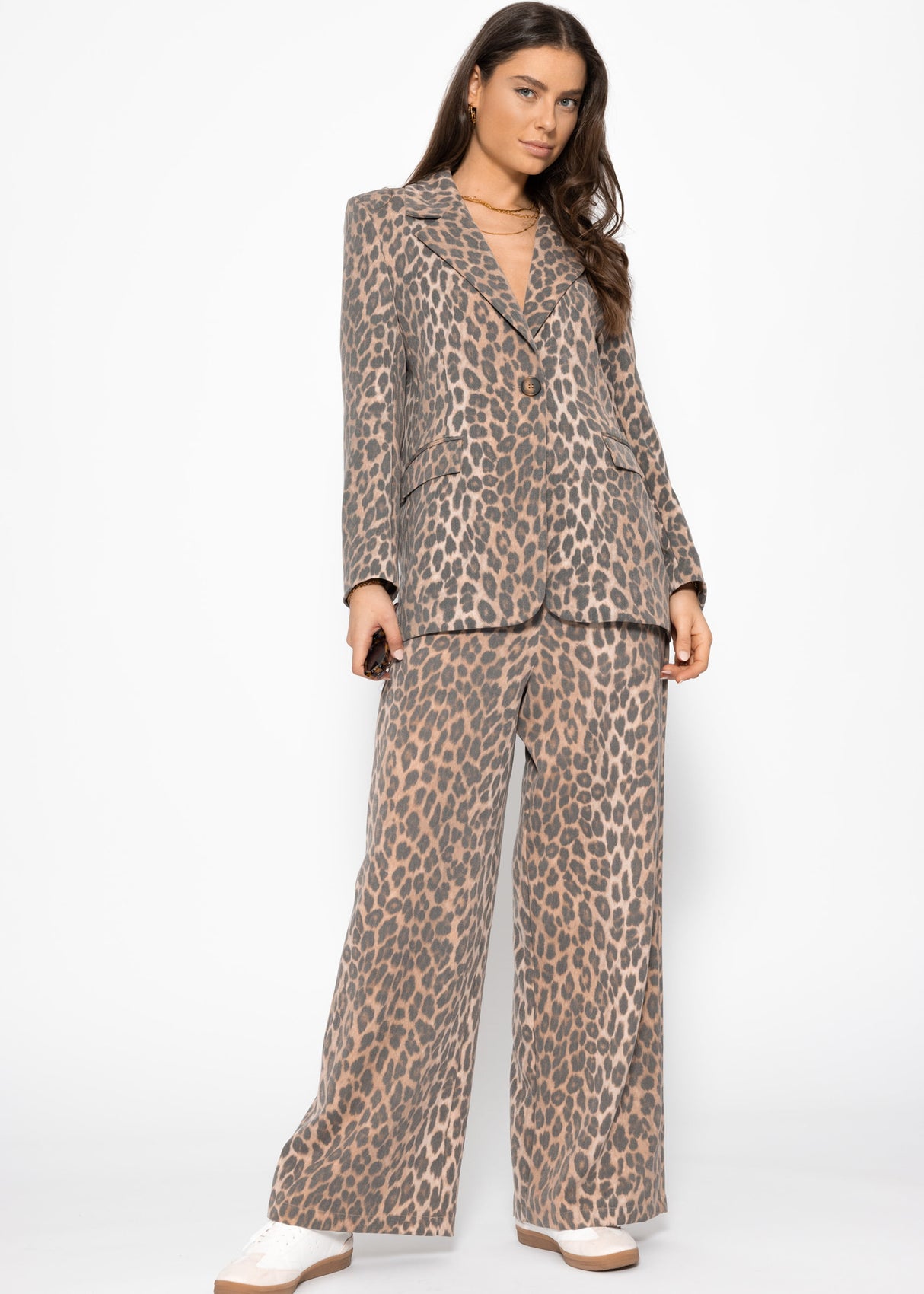 Blazer with leopard print - brown