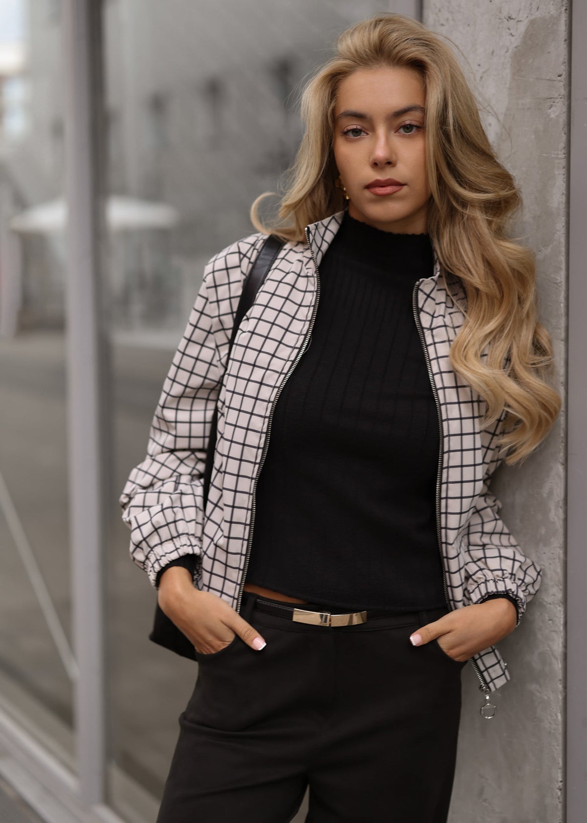 Blousonjacke mit Karomuster - greige