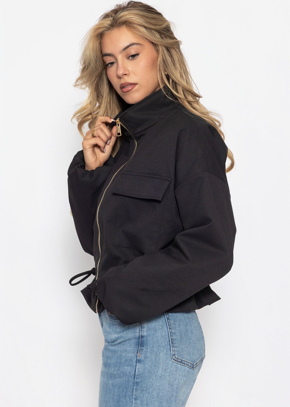 Blousonjacke mit Stehkragen - schwarz