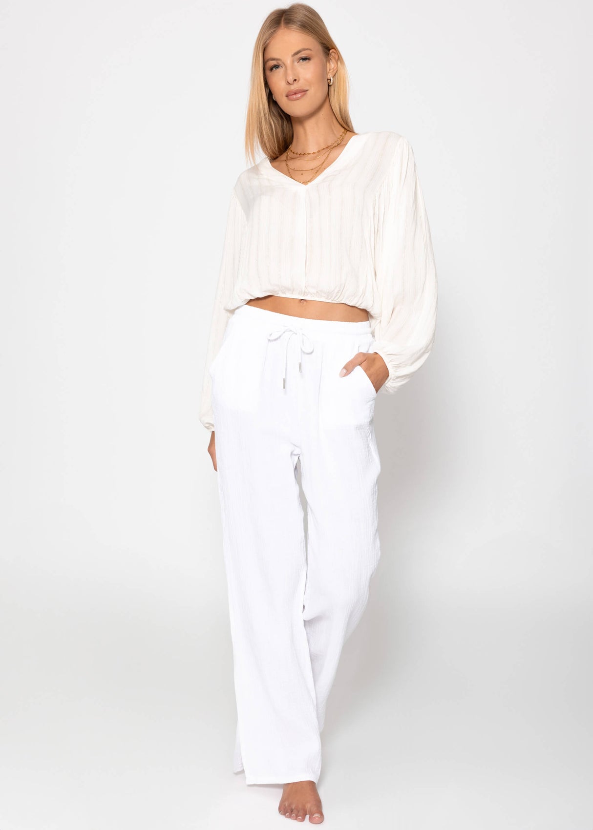 Bluse mit Glitzerstreifen - offwhite