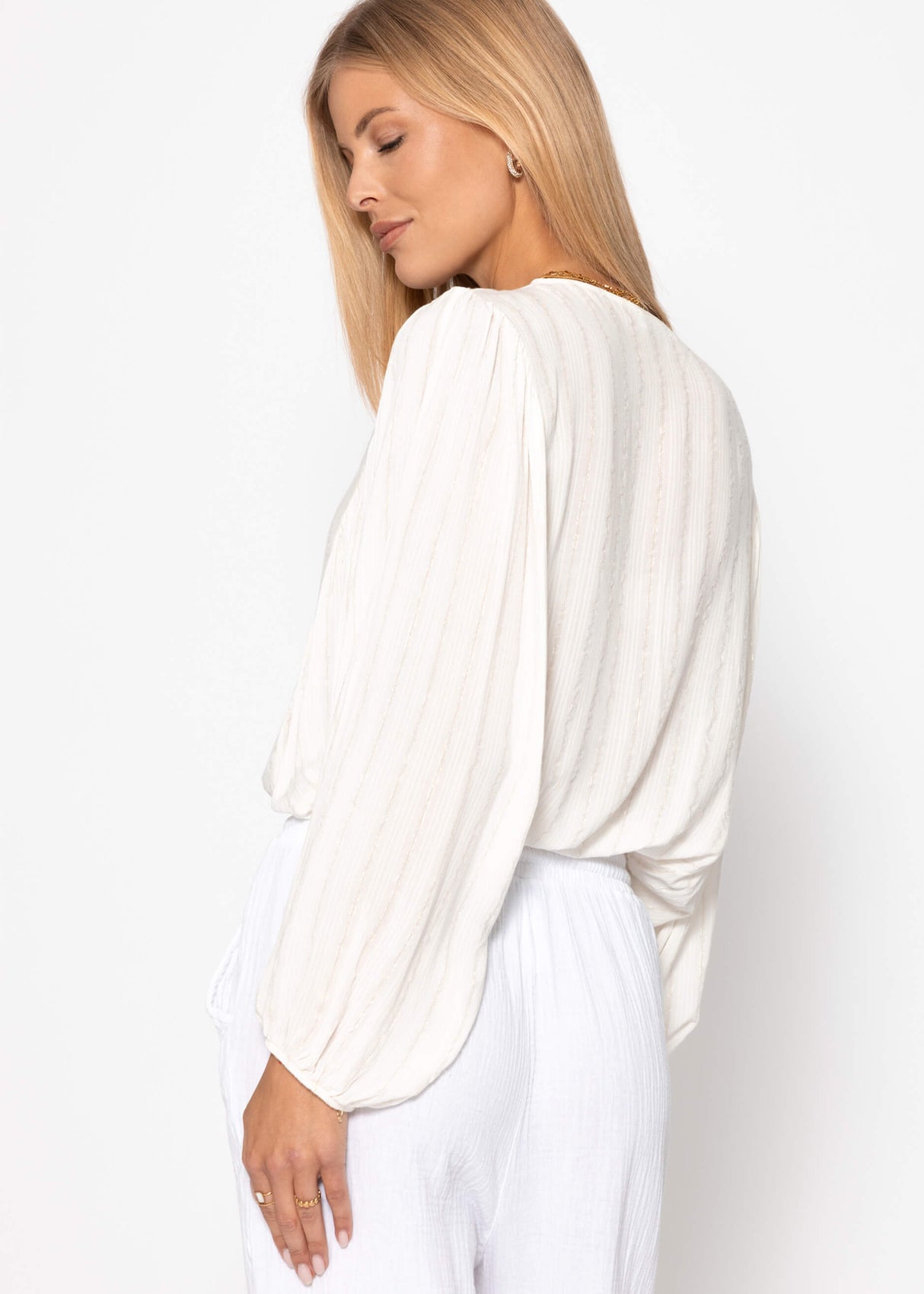 Bluse mit Glitzerstreifen - offwhite