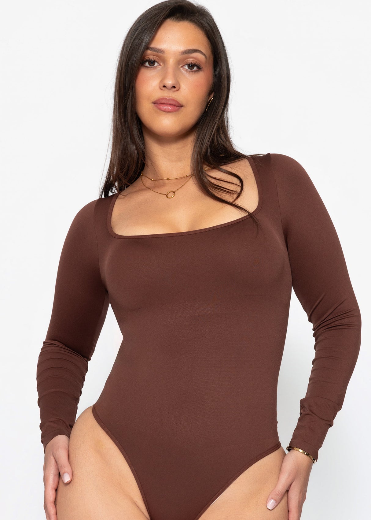 Bodysuit Sculpting Shapewear Langarm mit String - braun