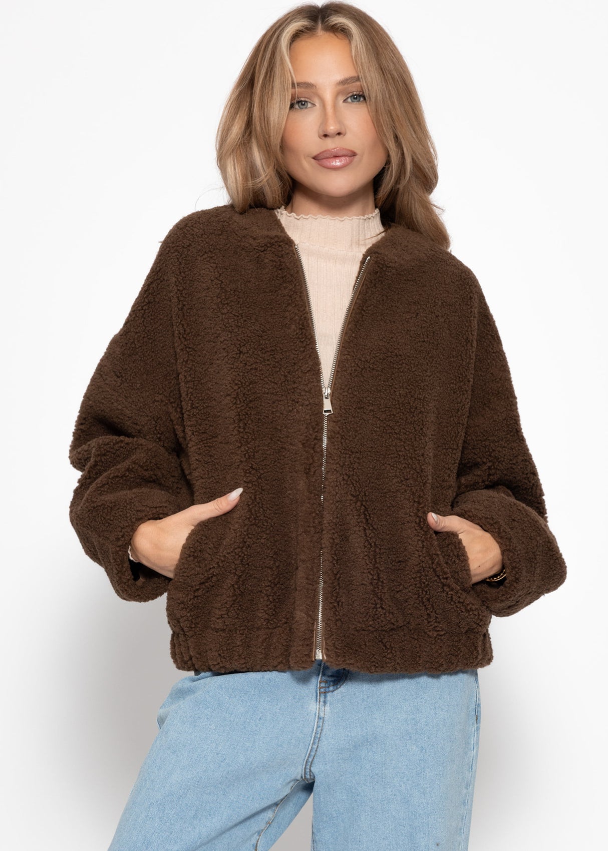 Teddy fur bomber jacket - brown