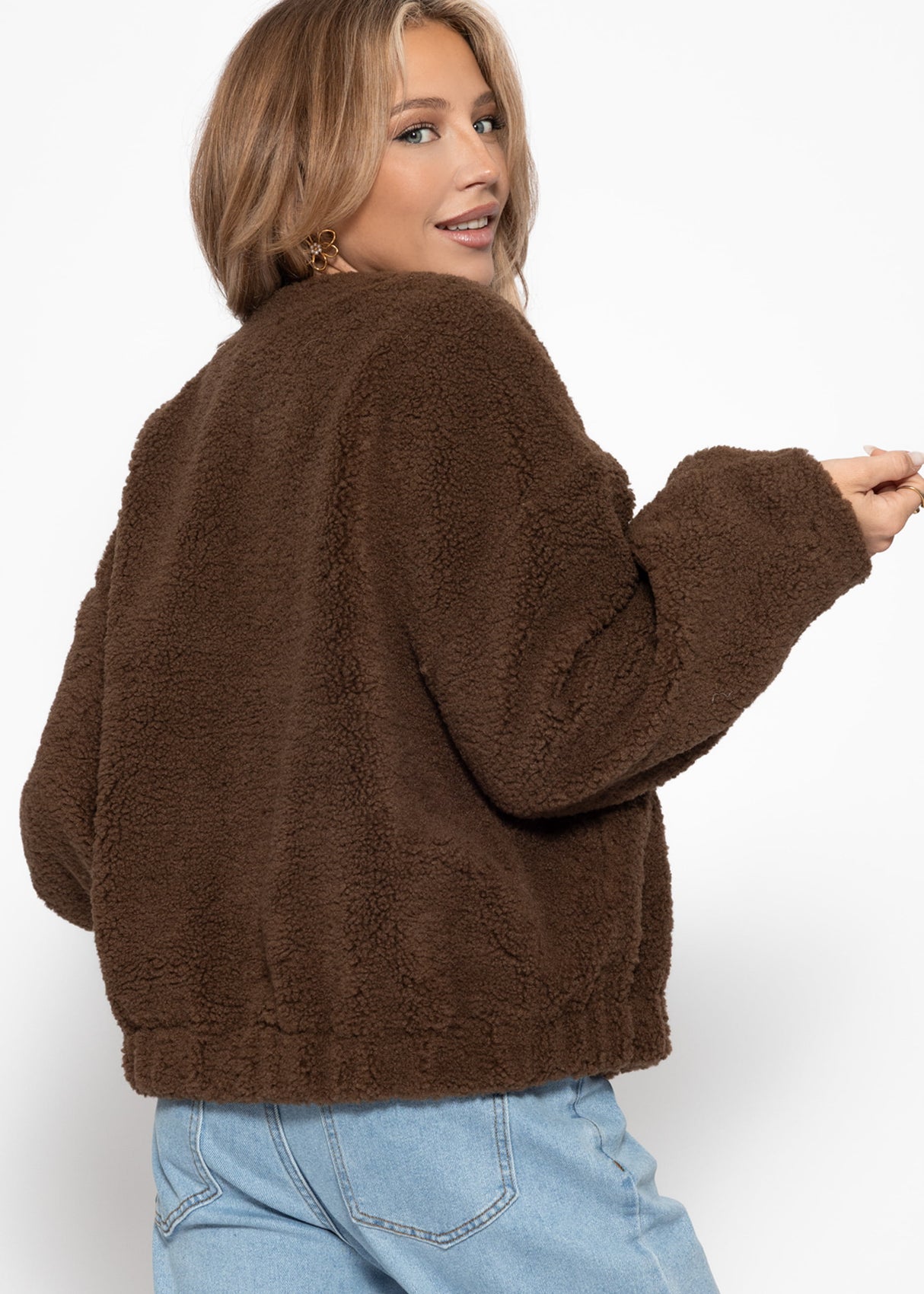 Teddy fur bomber jacket - brown