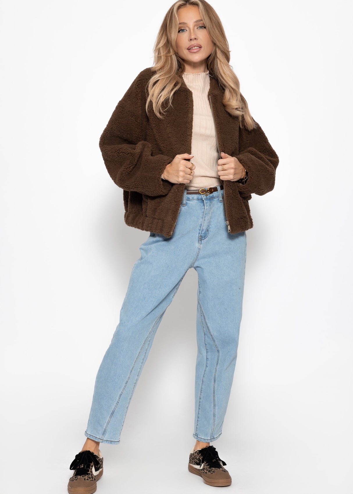 Teddy fur bomber jacket - brown