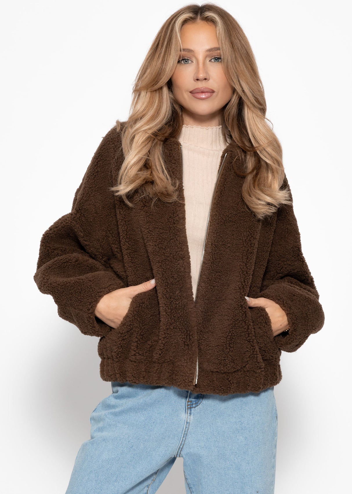 Teddy fur bomber jacket - brown