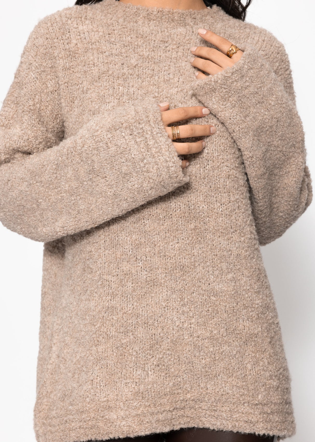 Bouclé-Pullover mit Rundhalsausschnitt - greige