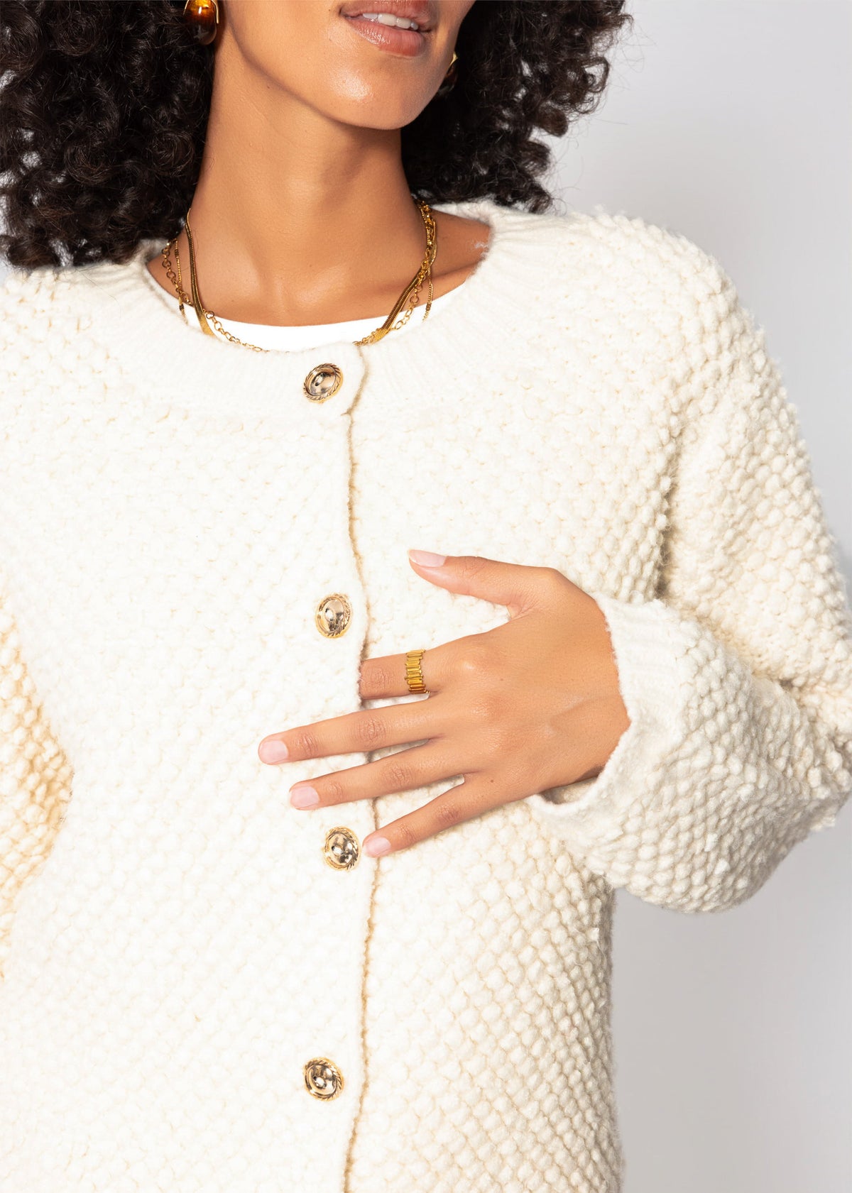 Bouclé Strickjacke - offwhite