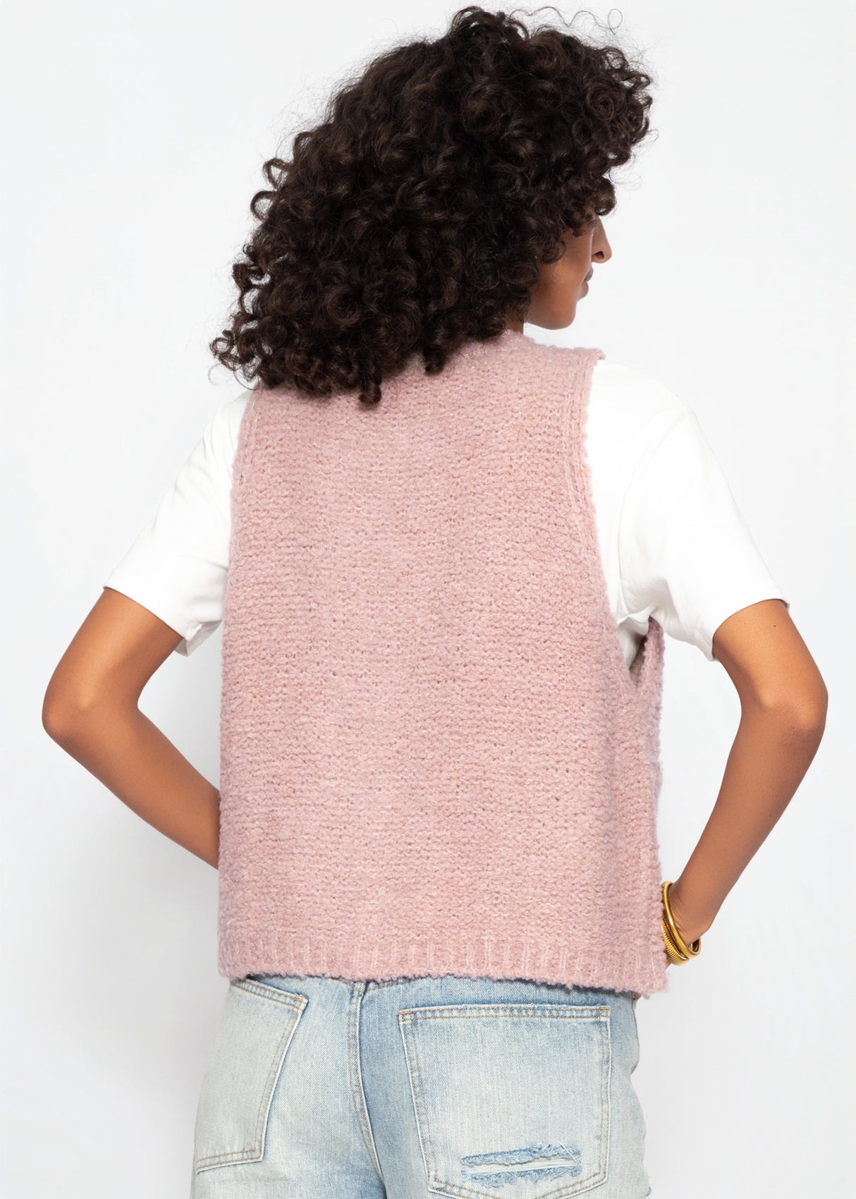 Bouclé-Weste mit Taschen - altrosa