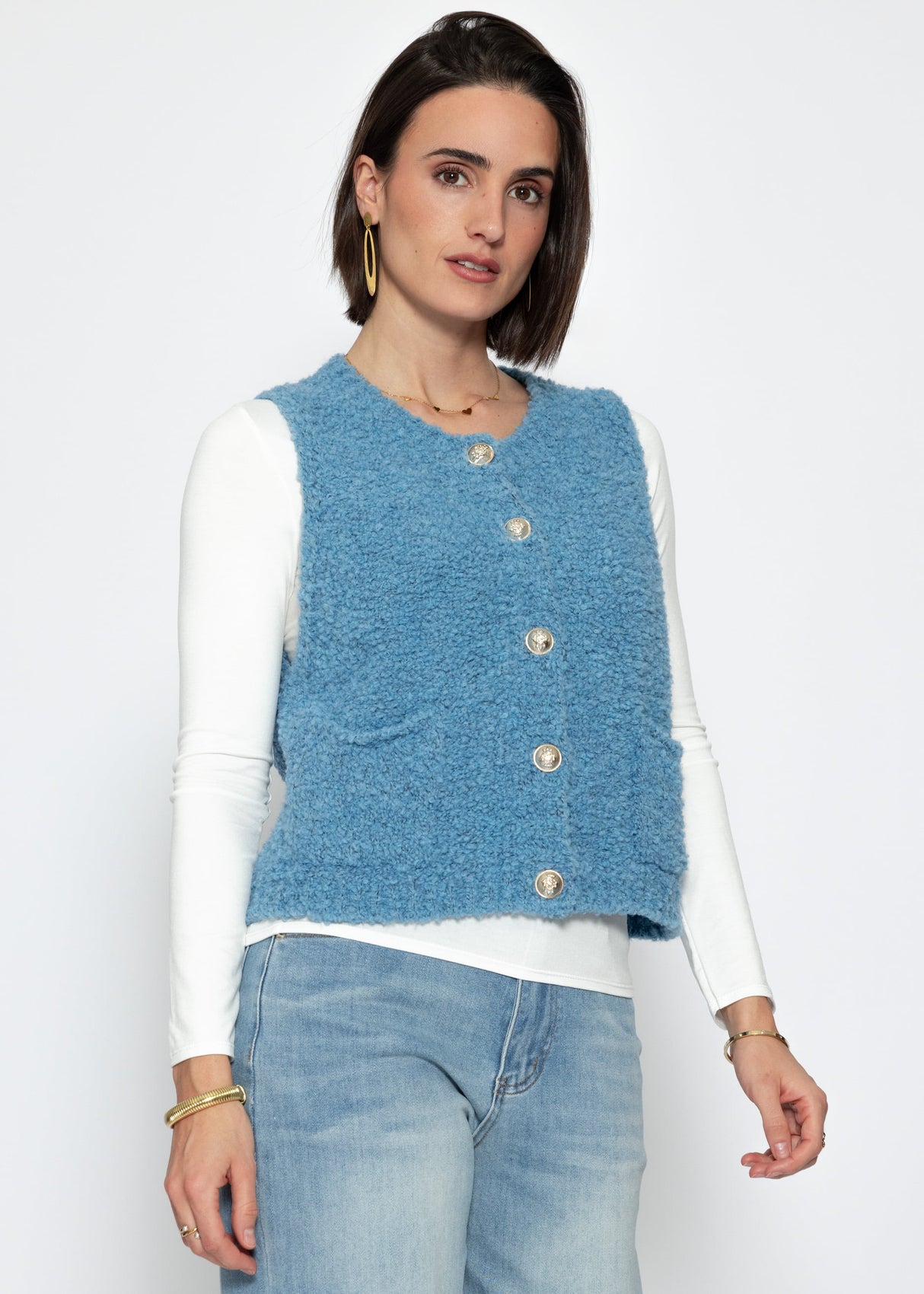 Bouclé vest with pockets - blue