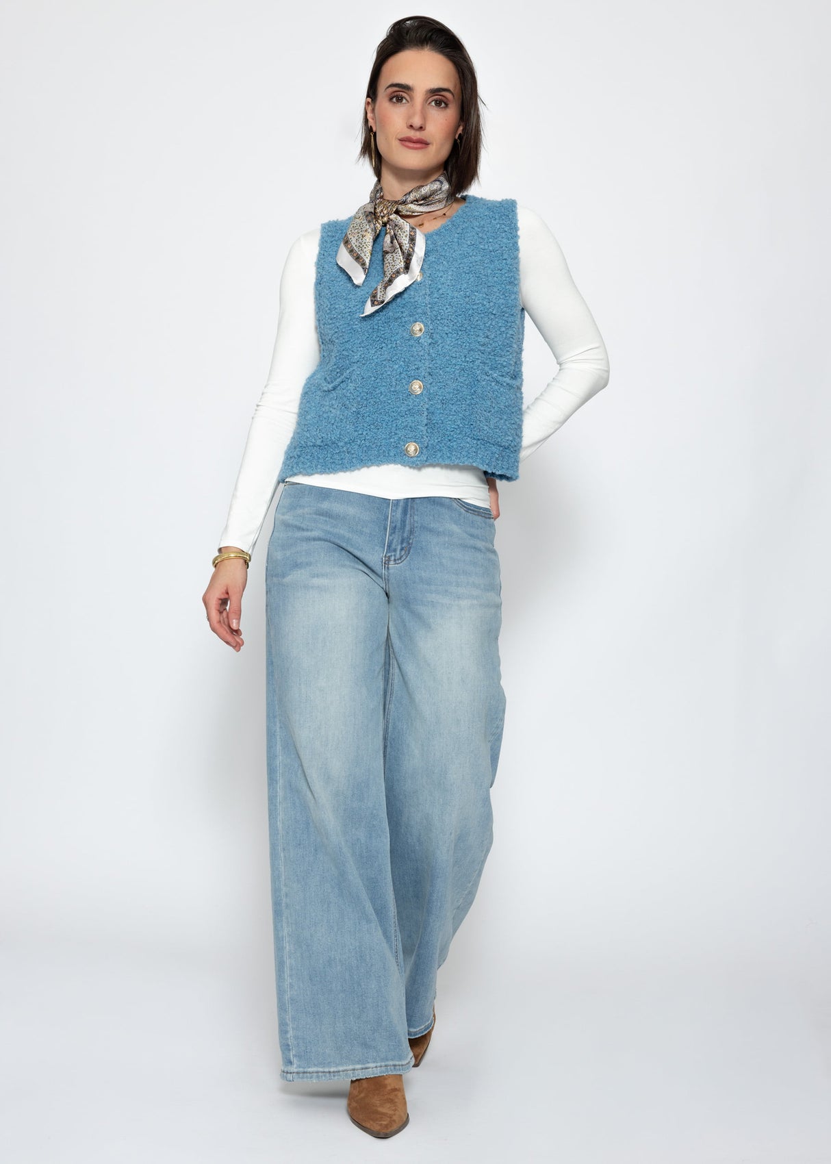 Bouclé vest with pockets - blue