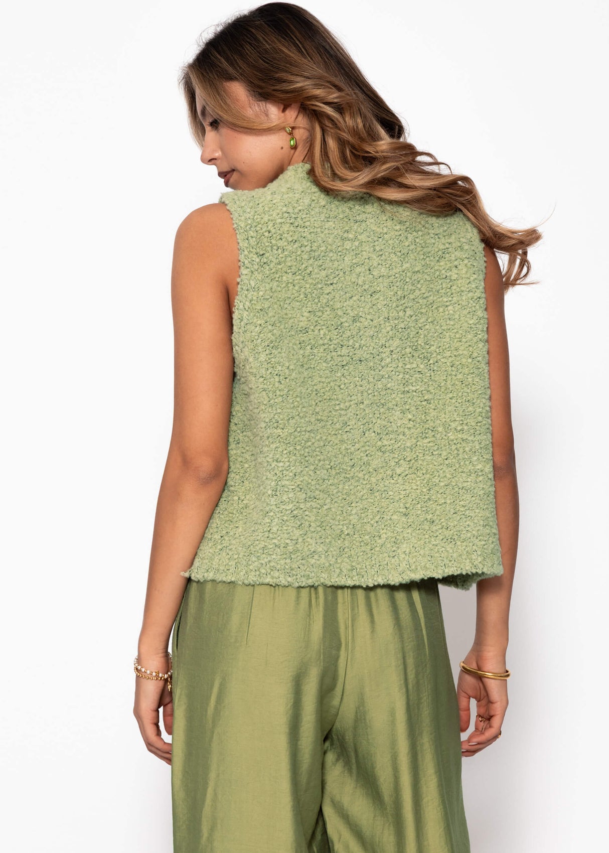 Bouclé-Weste mit Taschen - grün