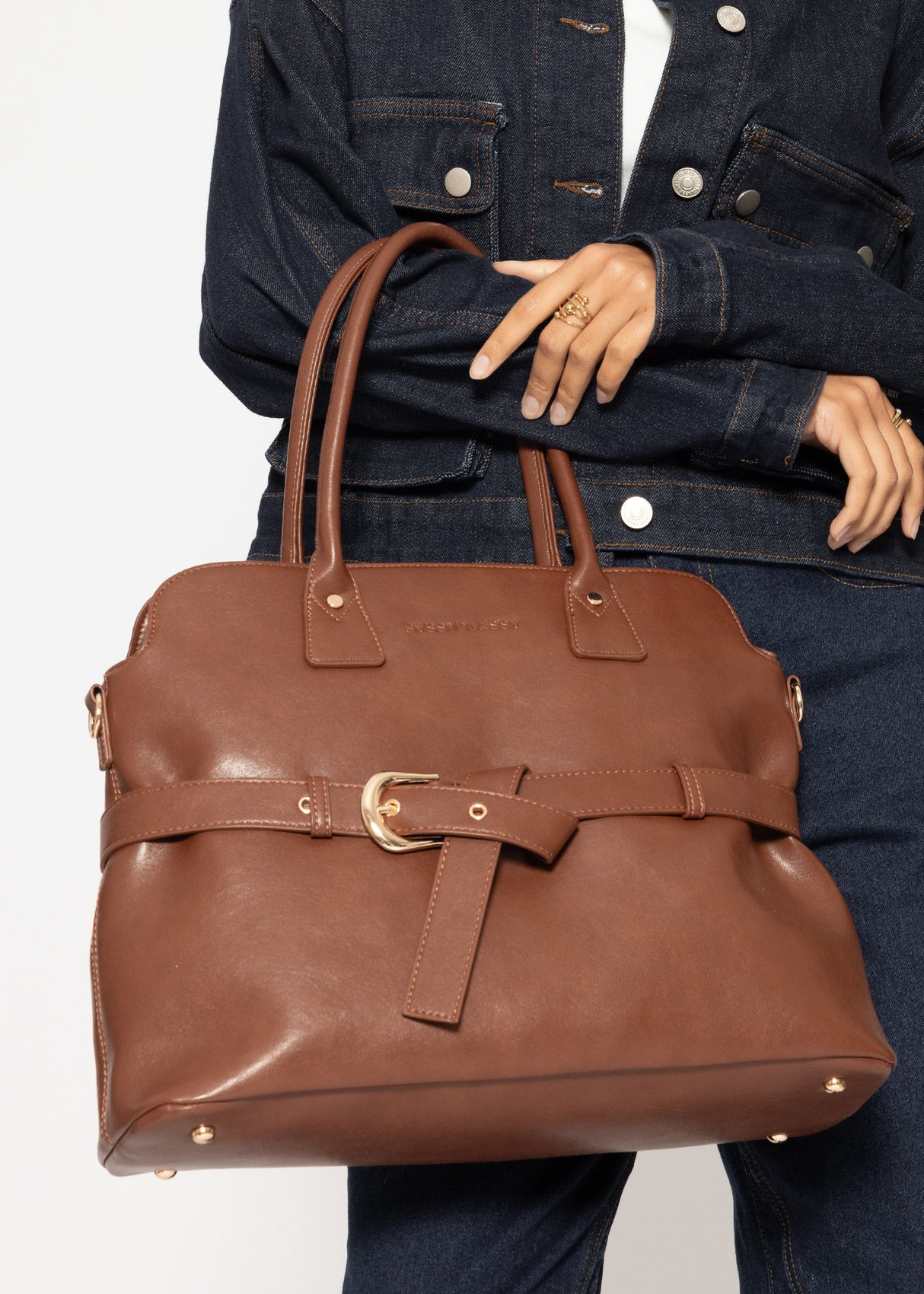 Business Handtasche mit Zierschnalle - dunkelbraun