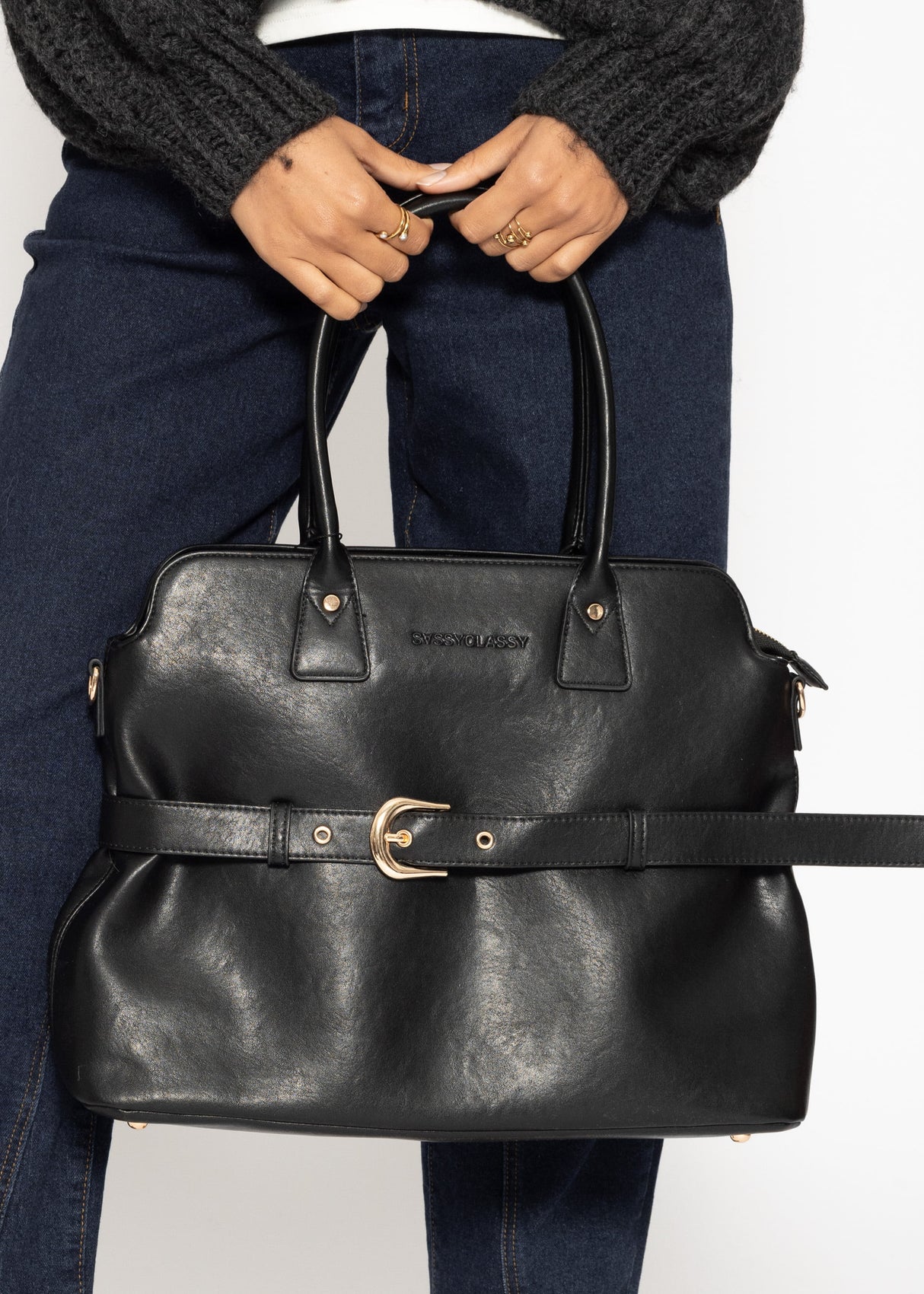 Business Handtasche mit Zierschnalle - schwarz