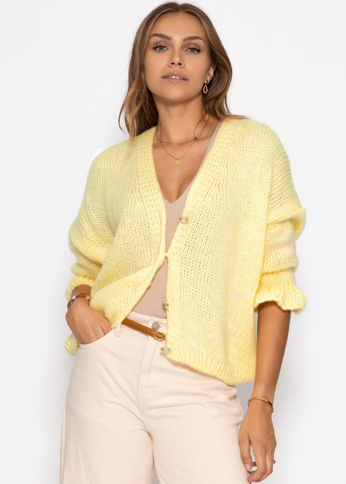 3/4-sleeve cardigan - butter yellow