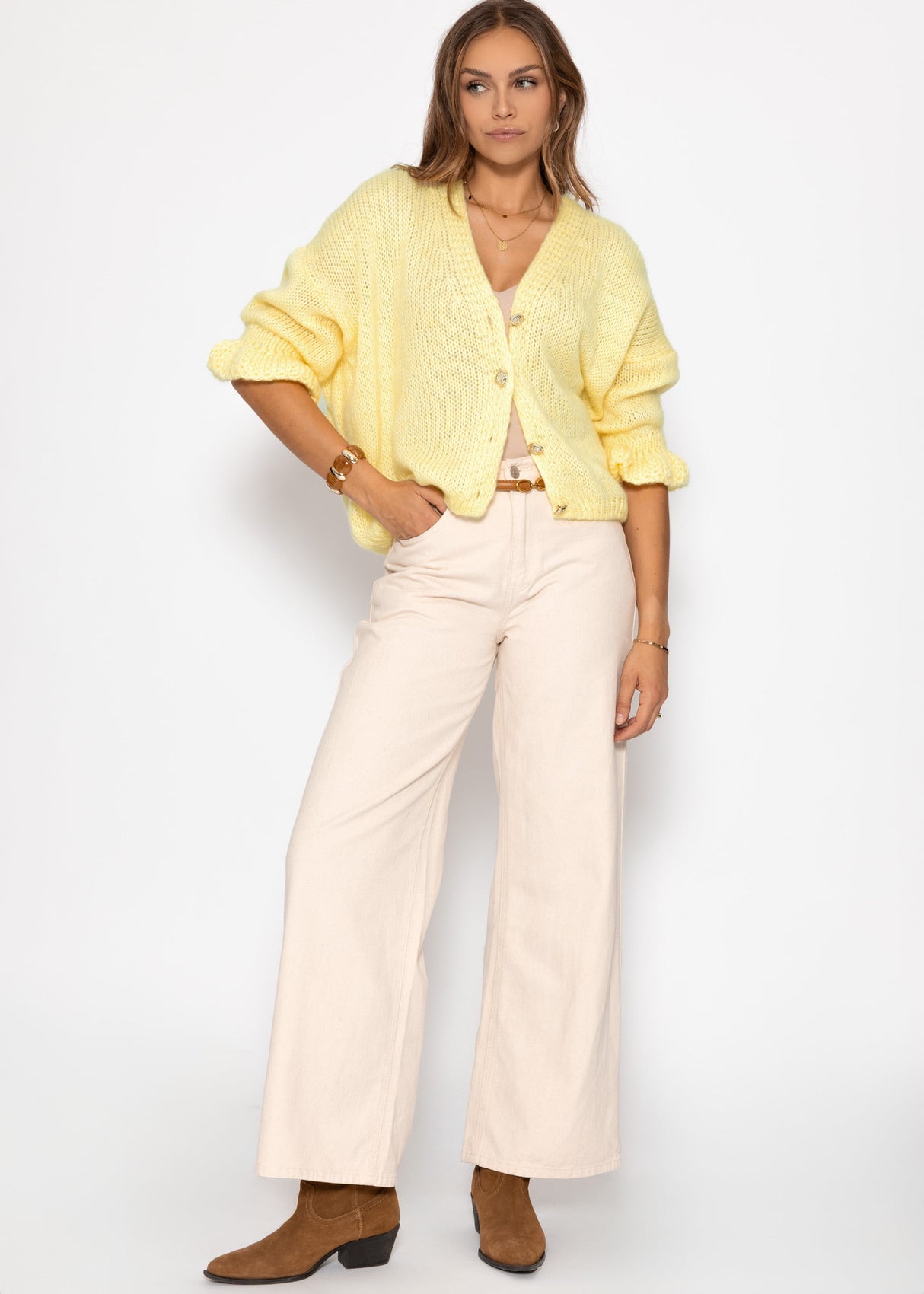 3/4-sleeve cardigan - butter yellow