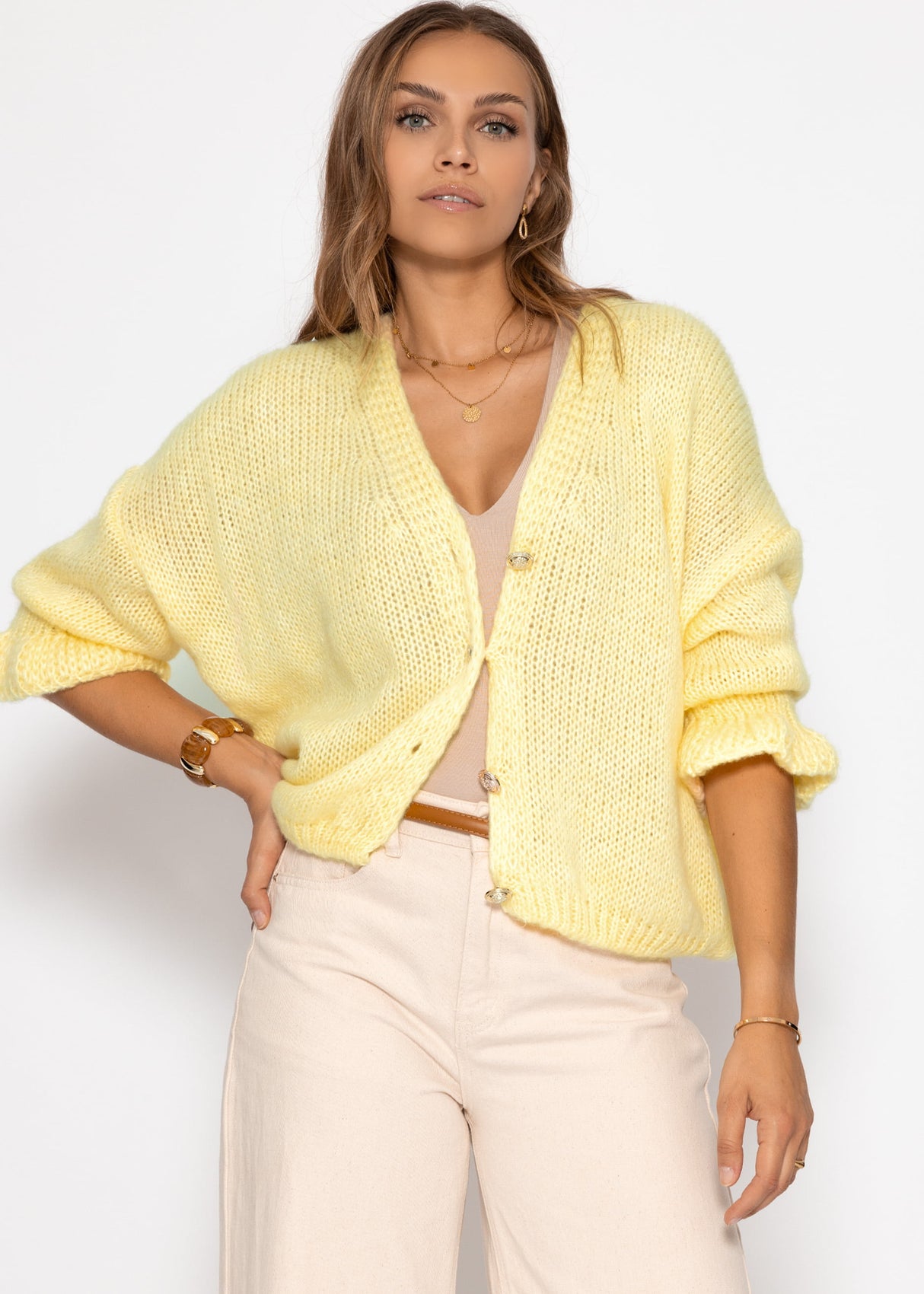 3/4-sleeve cardigan - butter yellow