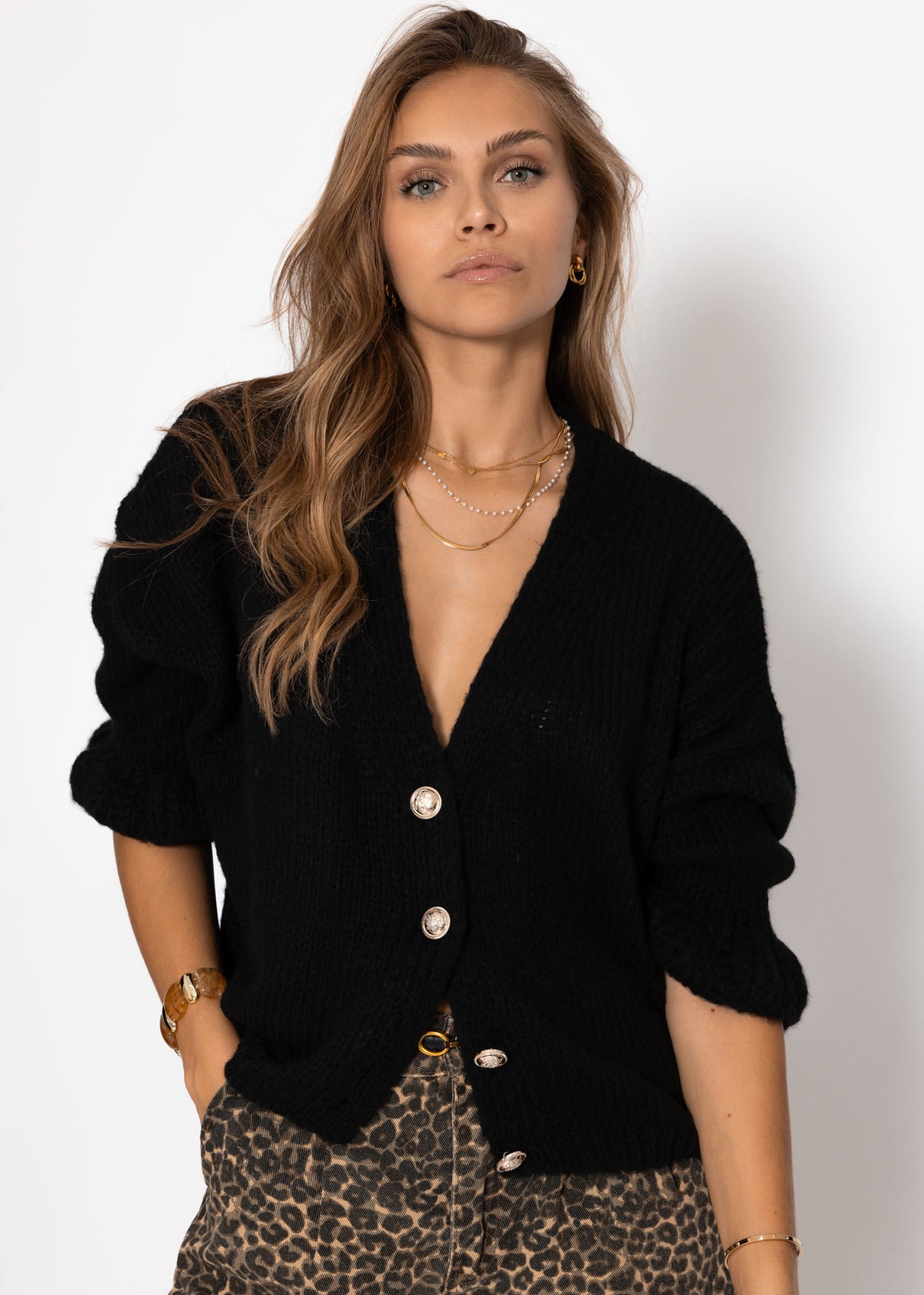 Cardigan mit 3/4-Ärmeln - schwarz