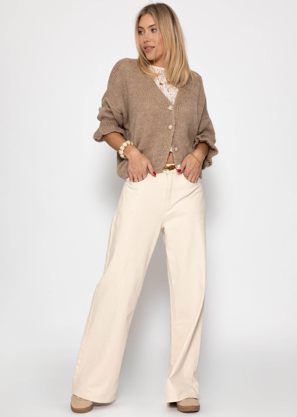 Cardigan with 3/4 sleeves - taupe