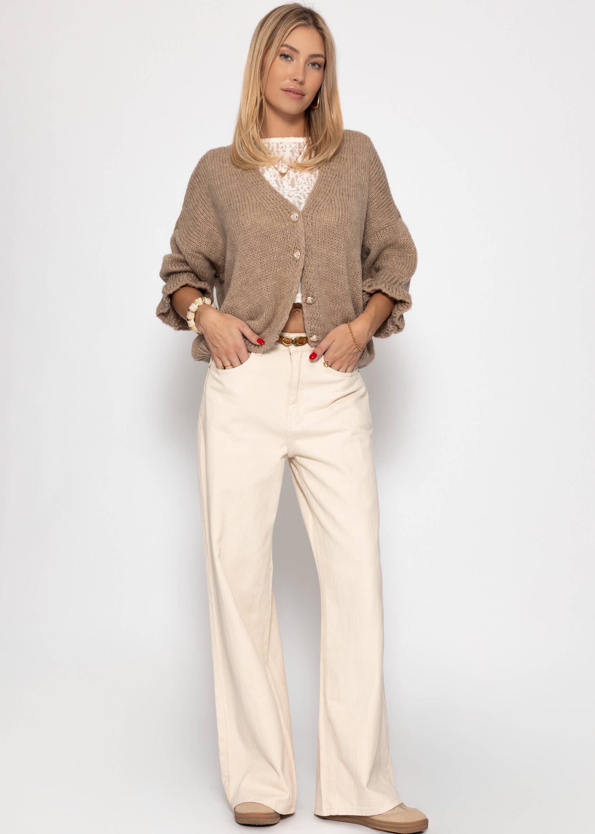 Cardigan with 3/4 sleeves - taupe