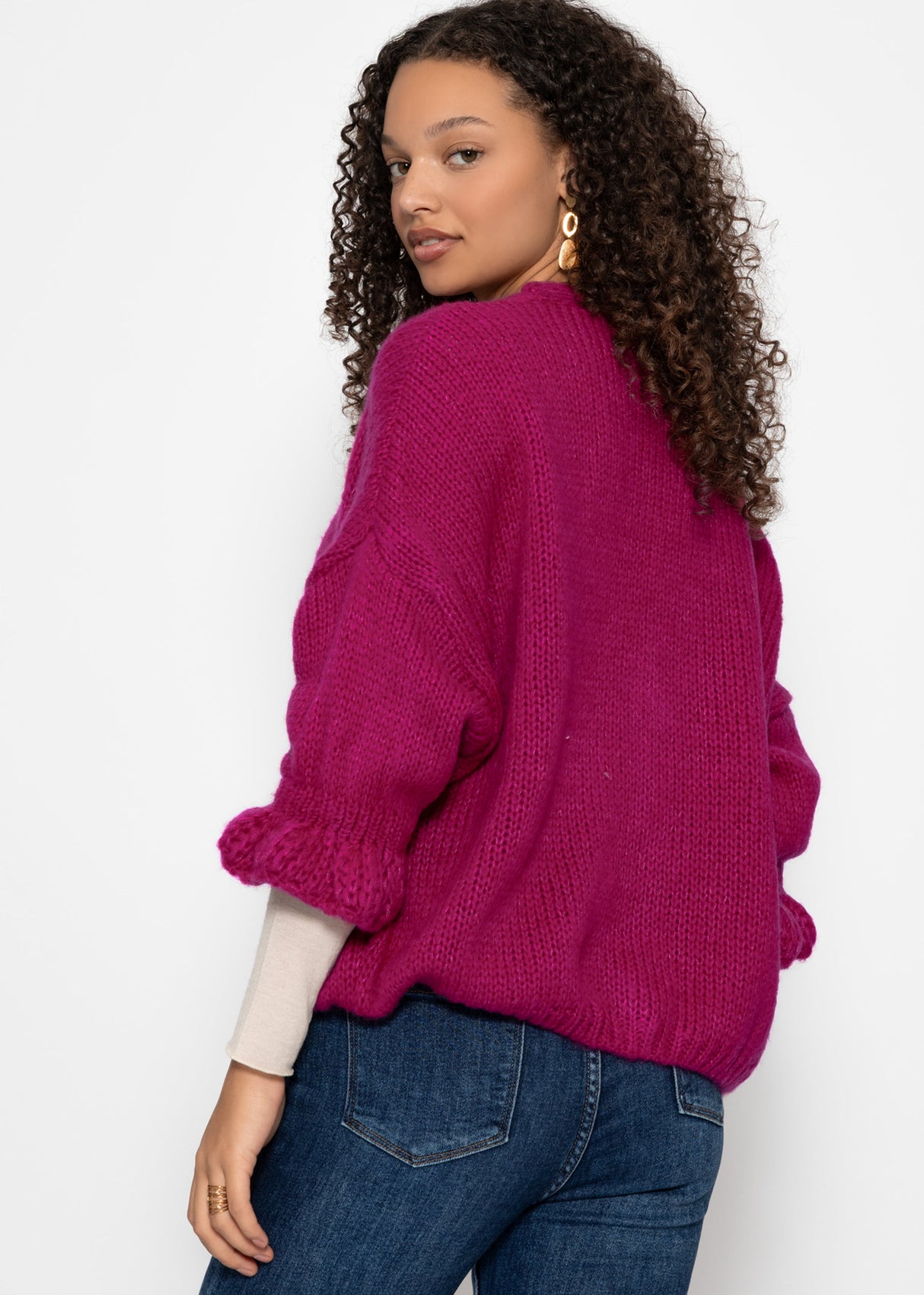 Cardigan with 3/4-sleeves - fuchsia