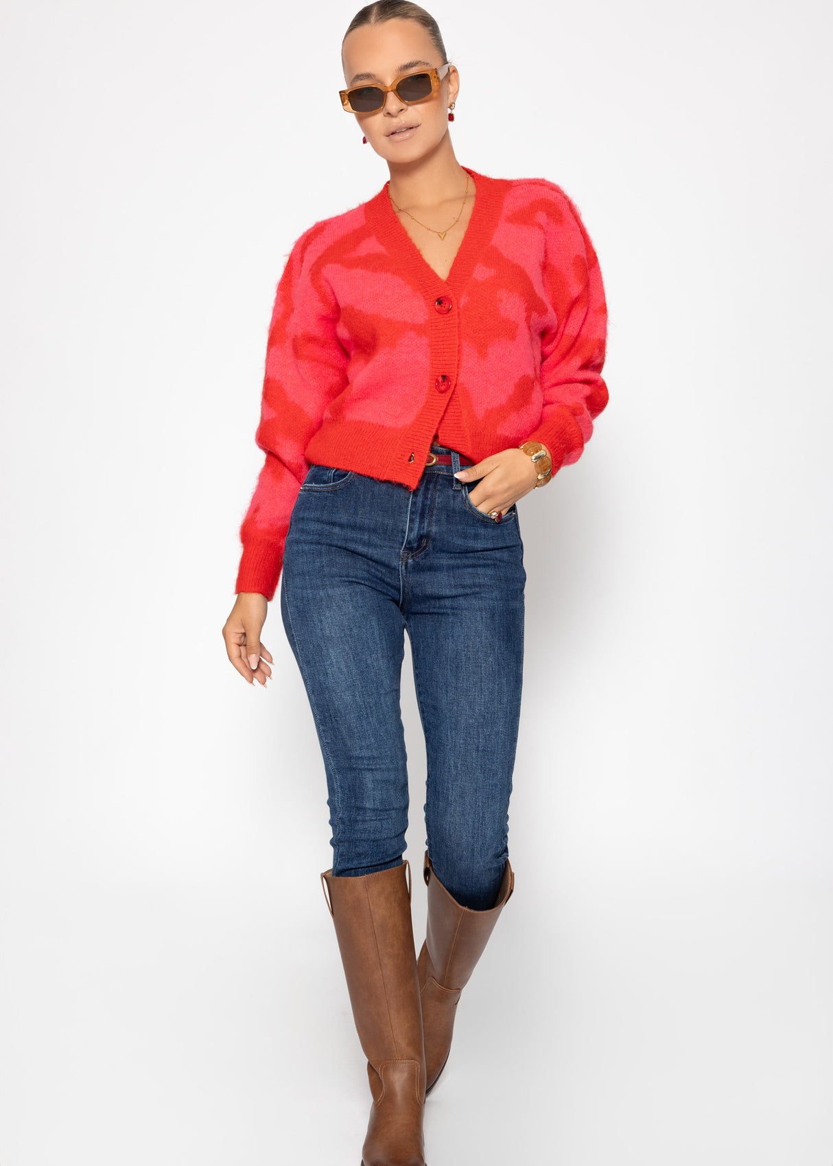 Cardigan with Animal print-pink-red