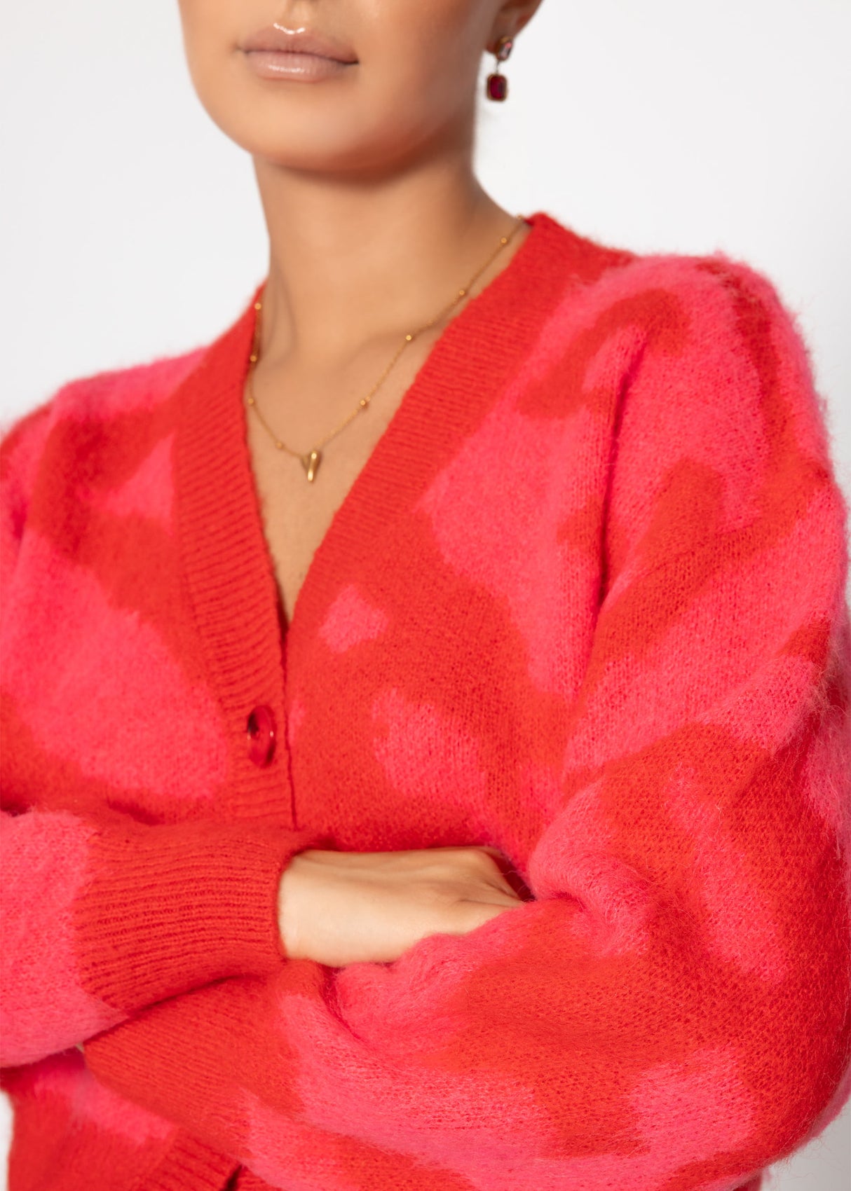 Cardigan with Animal print-pink-red