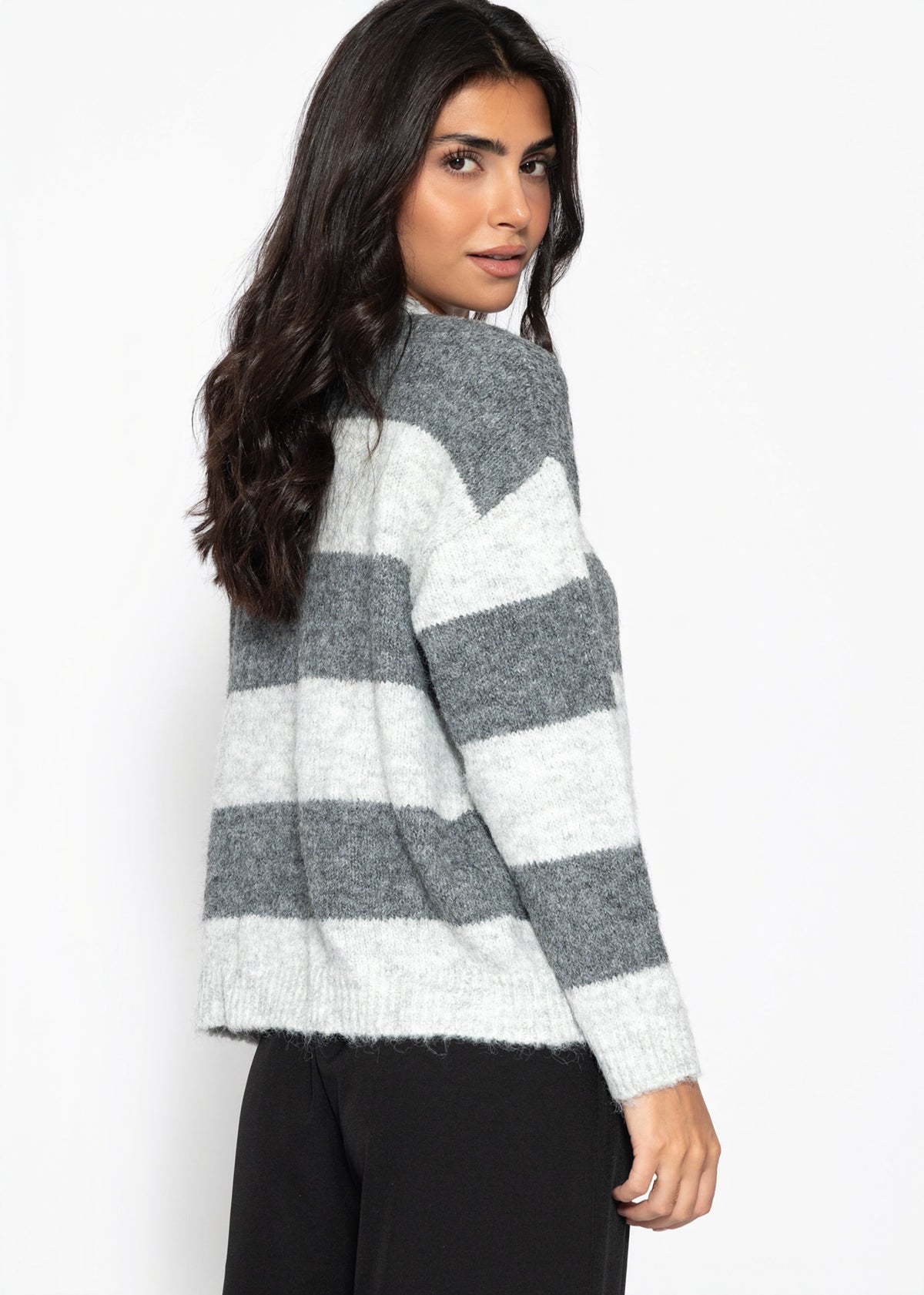 Cardigan with block stripes - grey