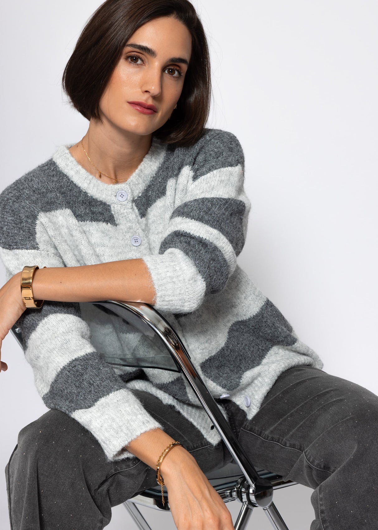 Cardigan mit Blockstreifen - grau