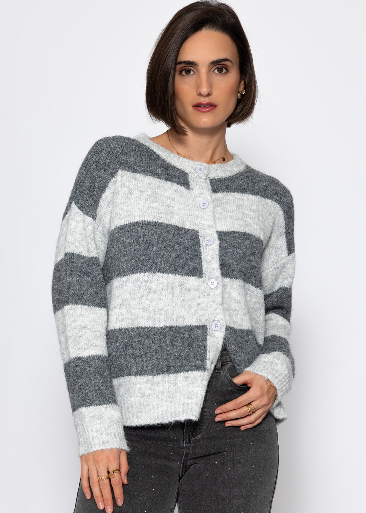 Cardigan mit Blockstreifen - grau