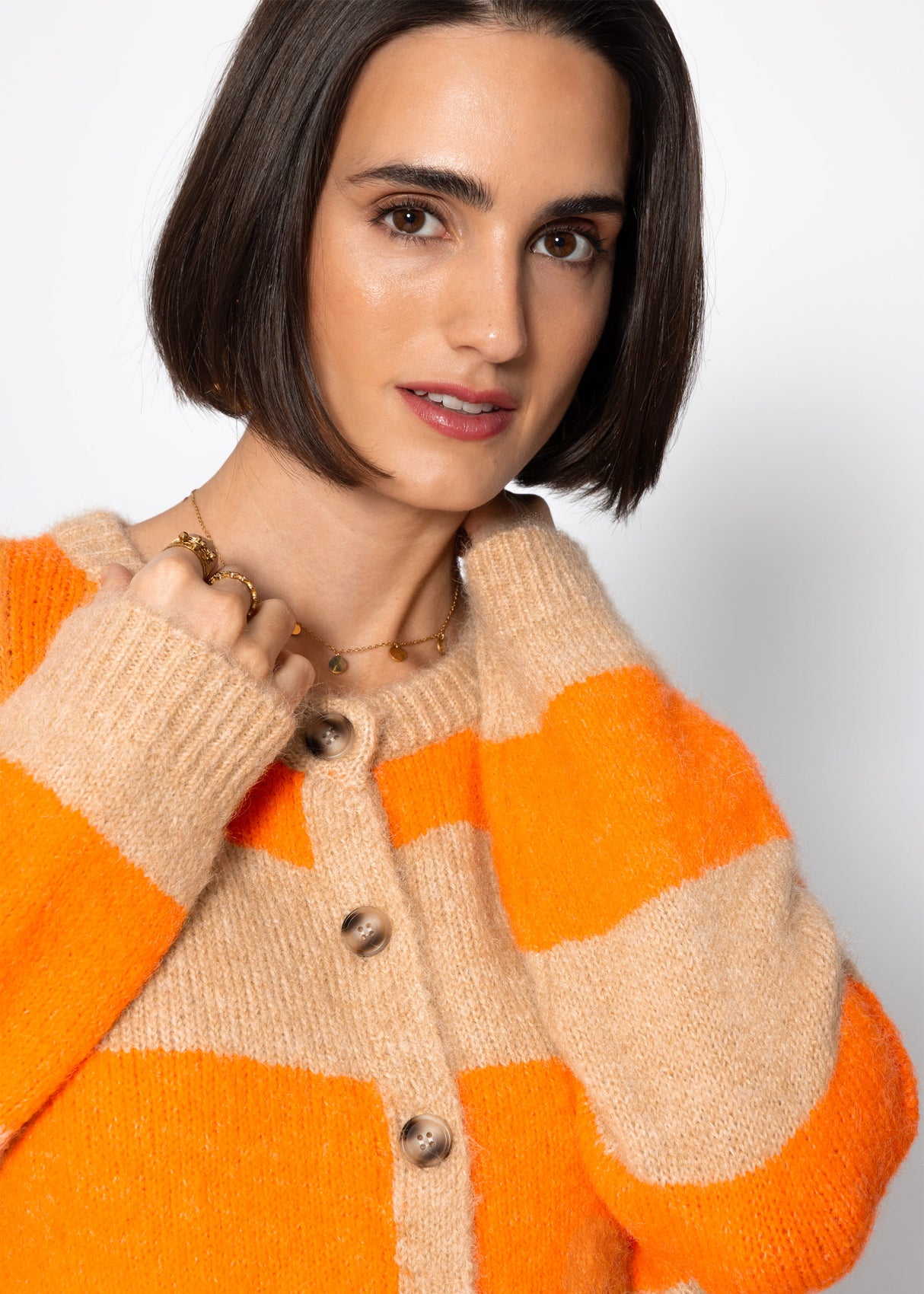Cardigan with block stripes - orange