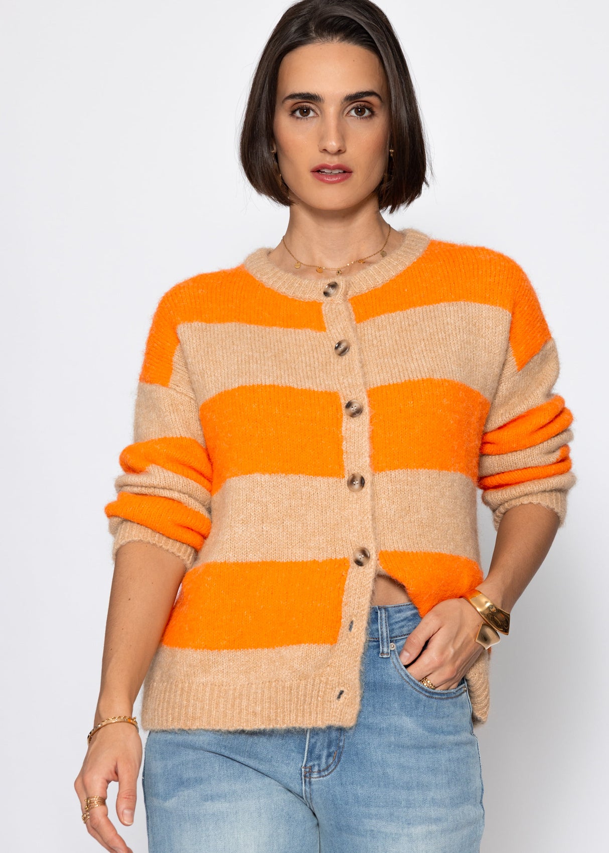 Cardigan with block stripes - orange