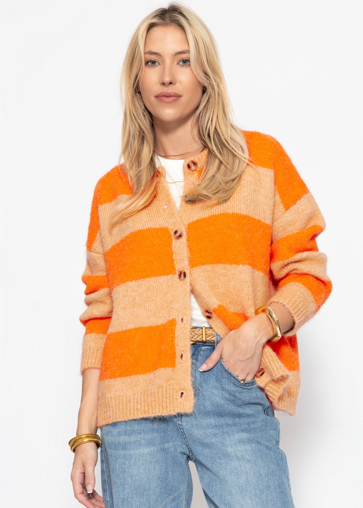 Cardigan mit Blockstreifen - orange