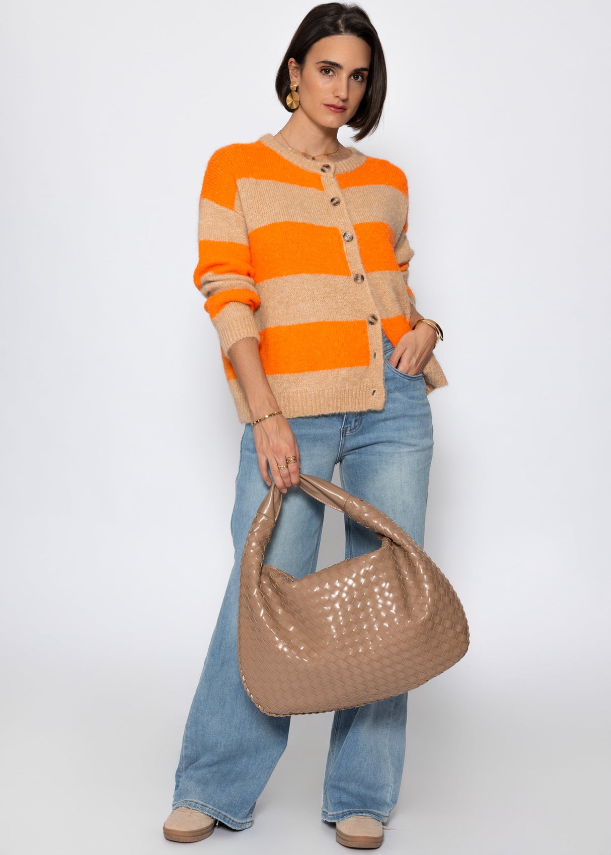 Cardigan with block stripes - orange