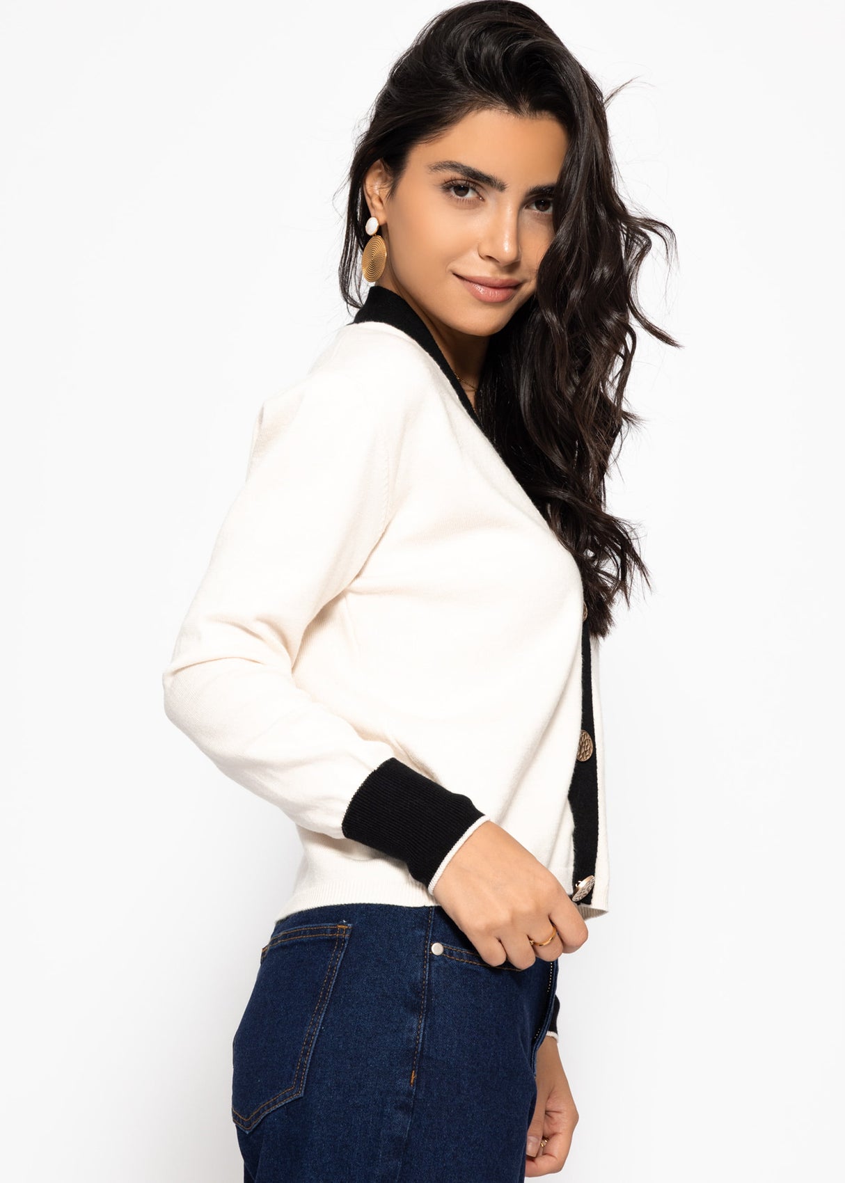 Cardigan mit Kontrastblende - offwhite