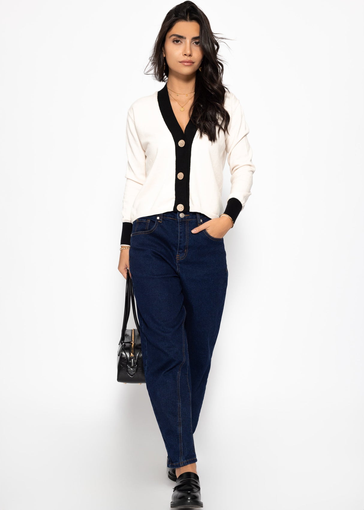 Cardigan mit Kontrastblende - offwhite