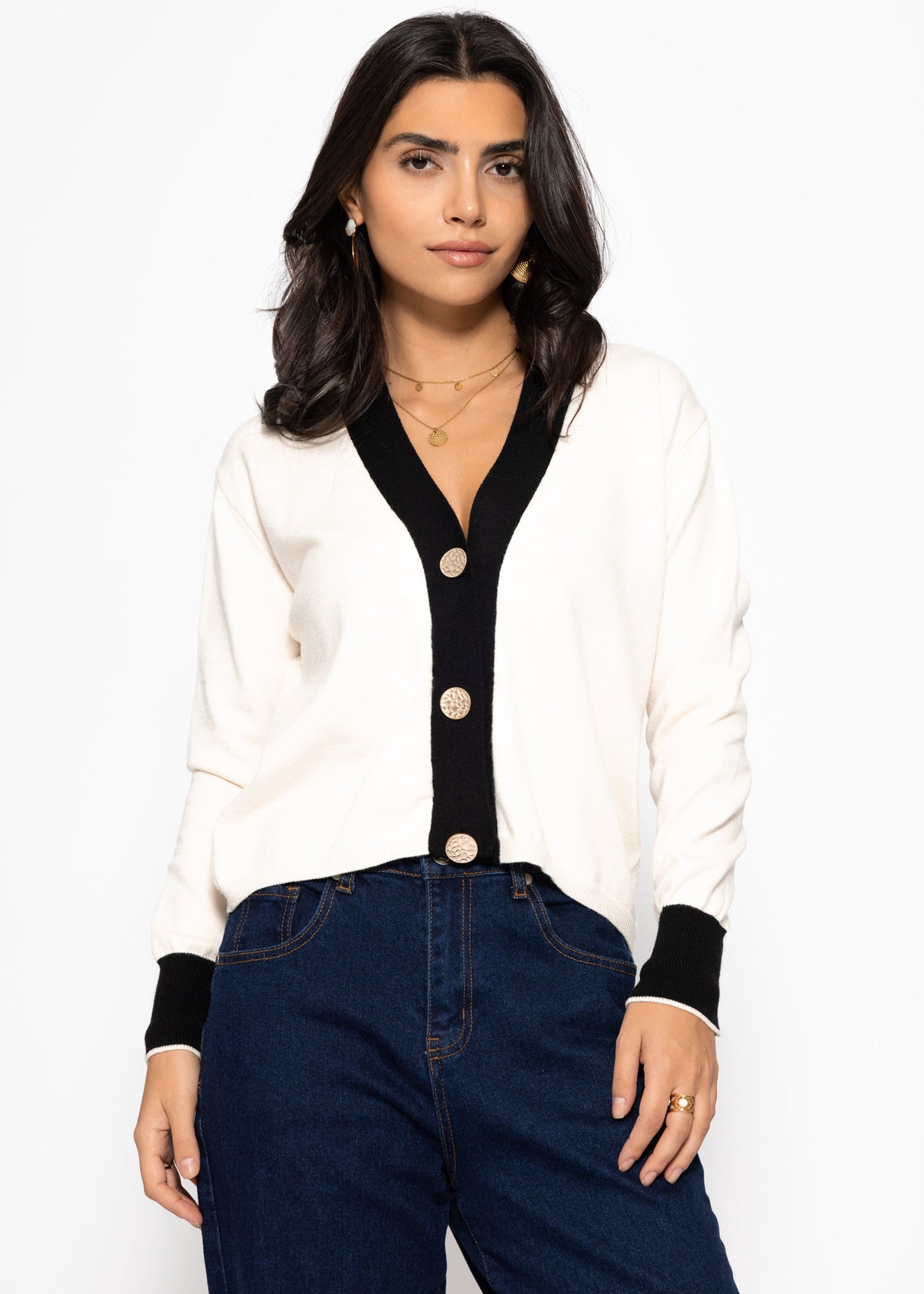 Cardigan mit Kontrastblende - offwhite