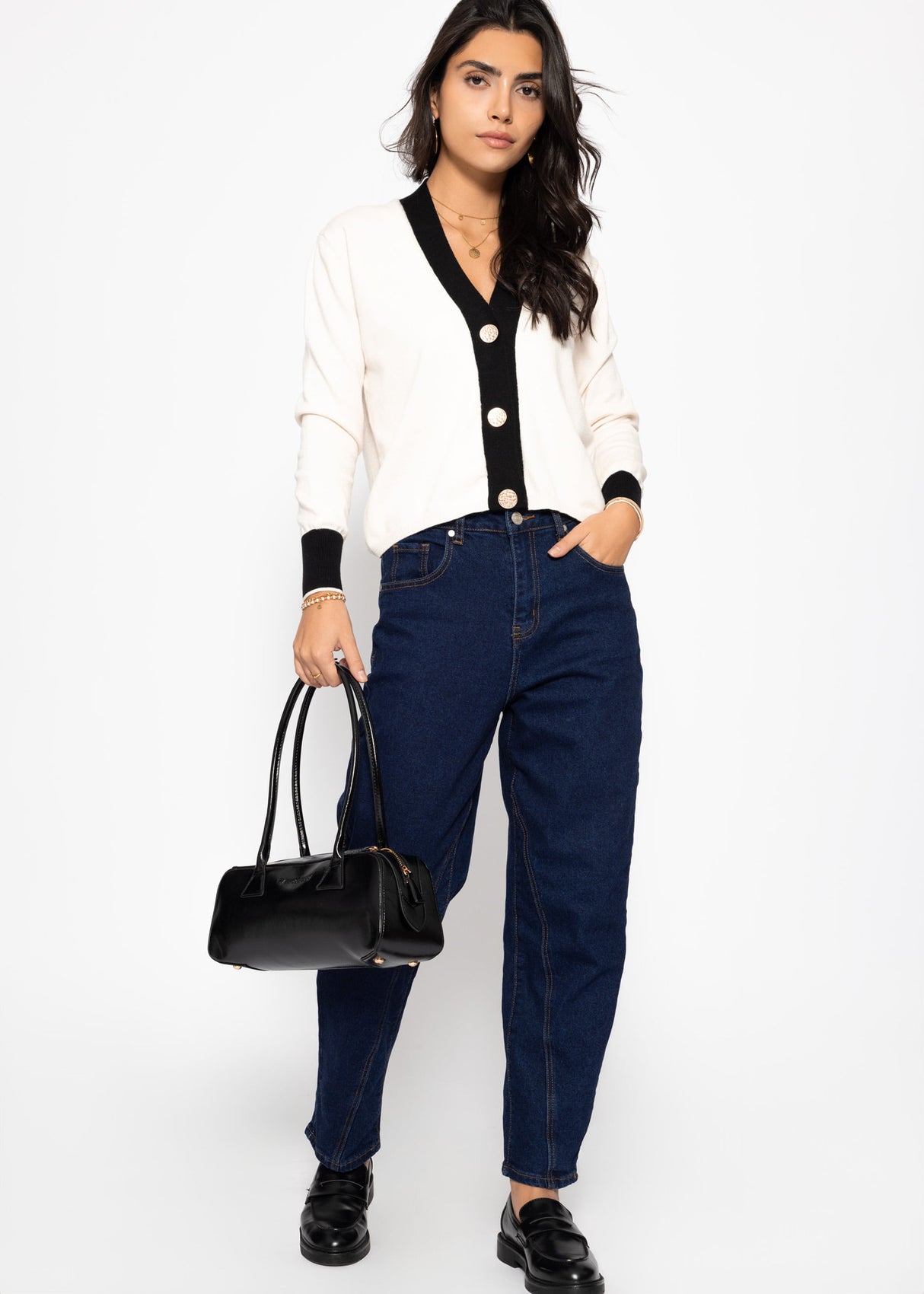 Cardigan mit Kontrastblende - offwhite