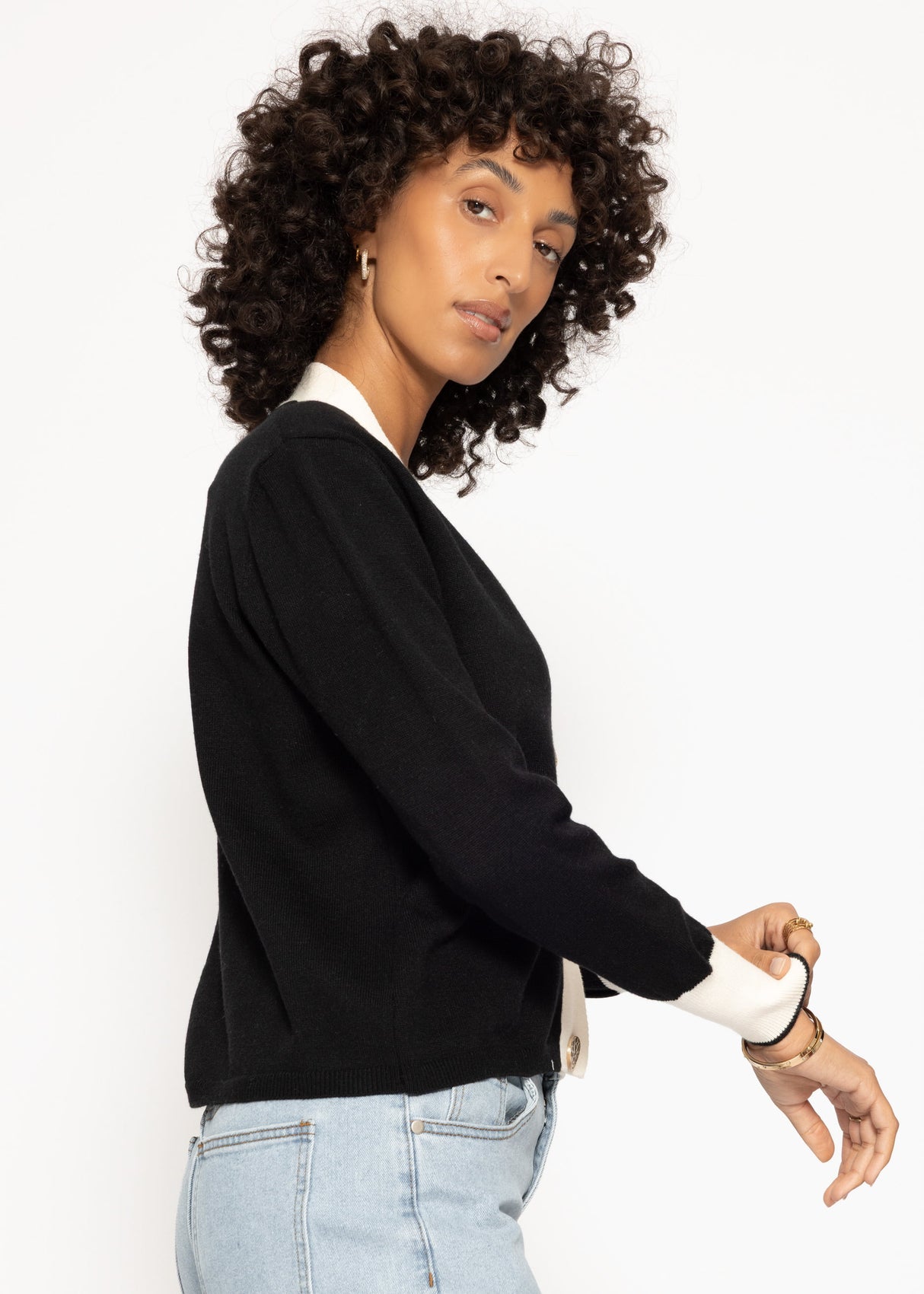 Cardigan mit Kontrastblende - schwarz