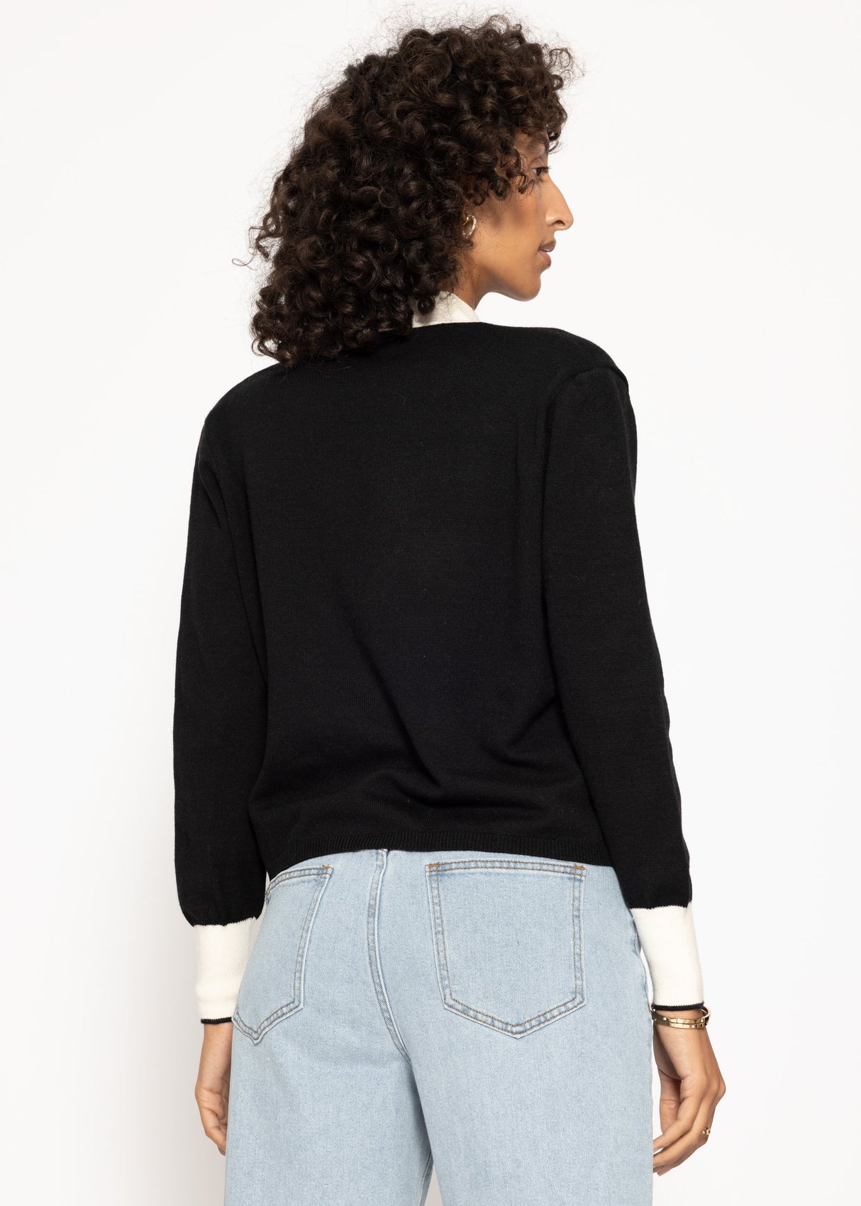 Cardigan mit Kontrastblende - schwarz