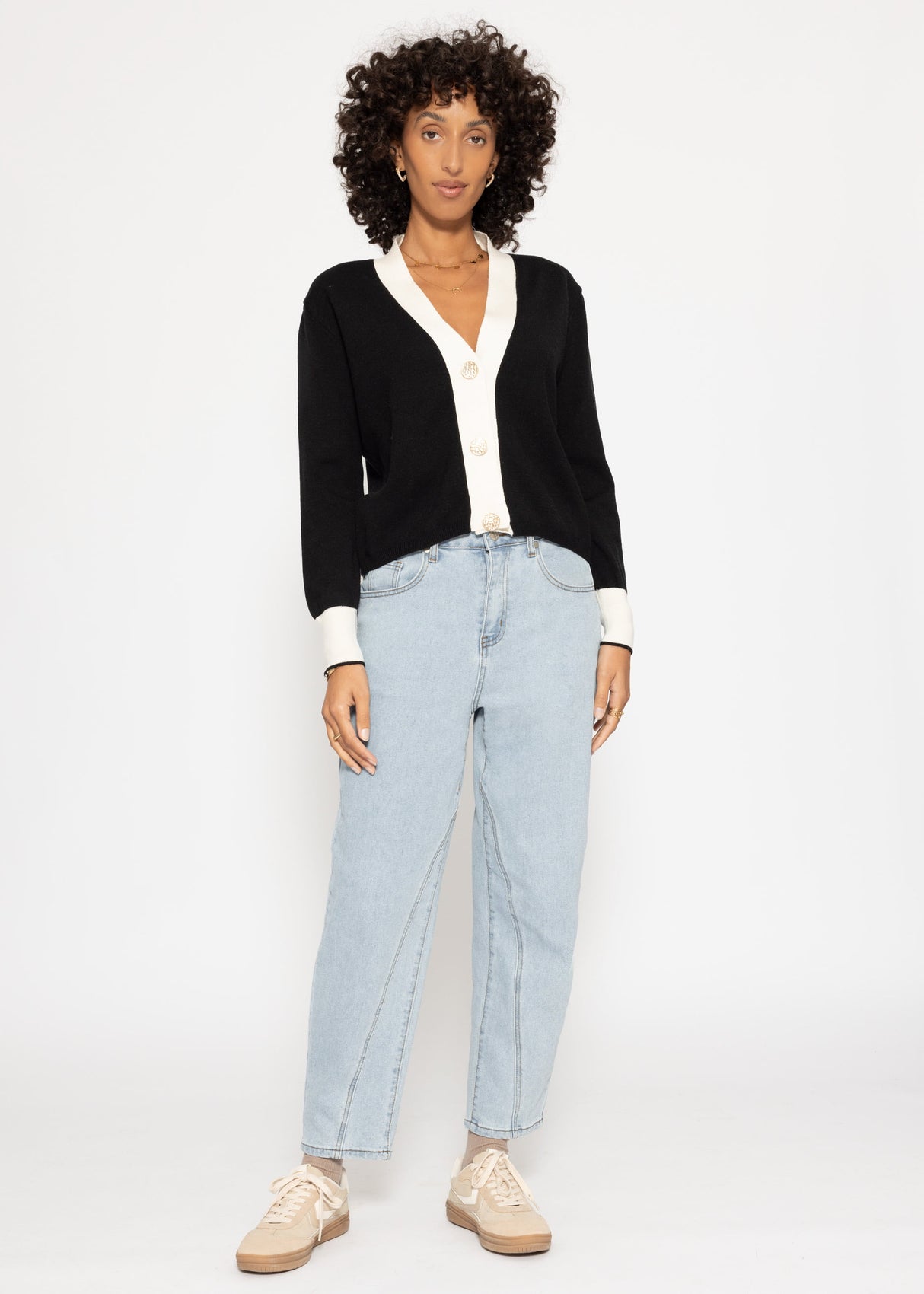 Cardigan mit Kontrastblende - schwarz