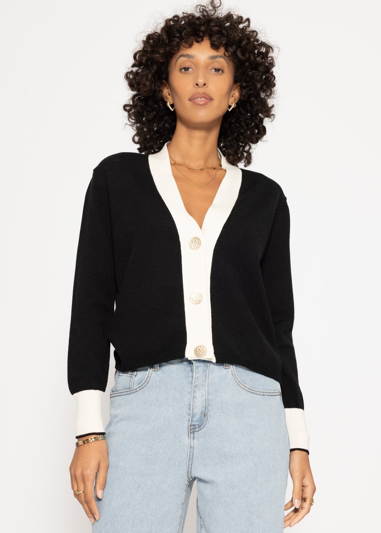 Cardigan mit Kontrastblende - schwarz