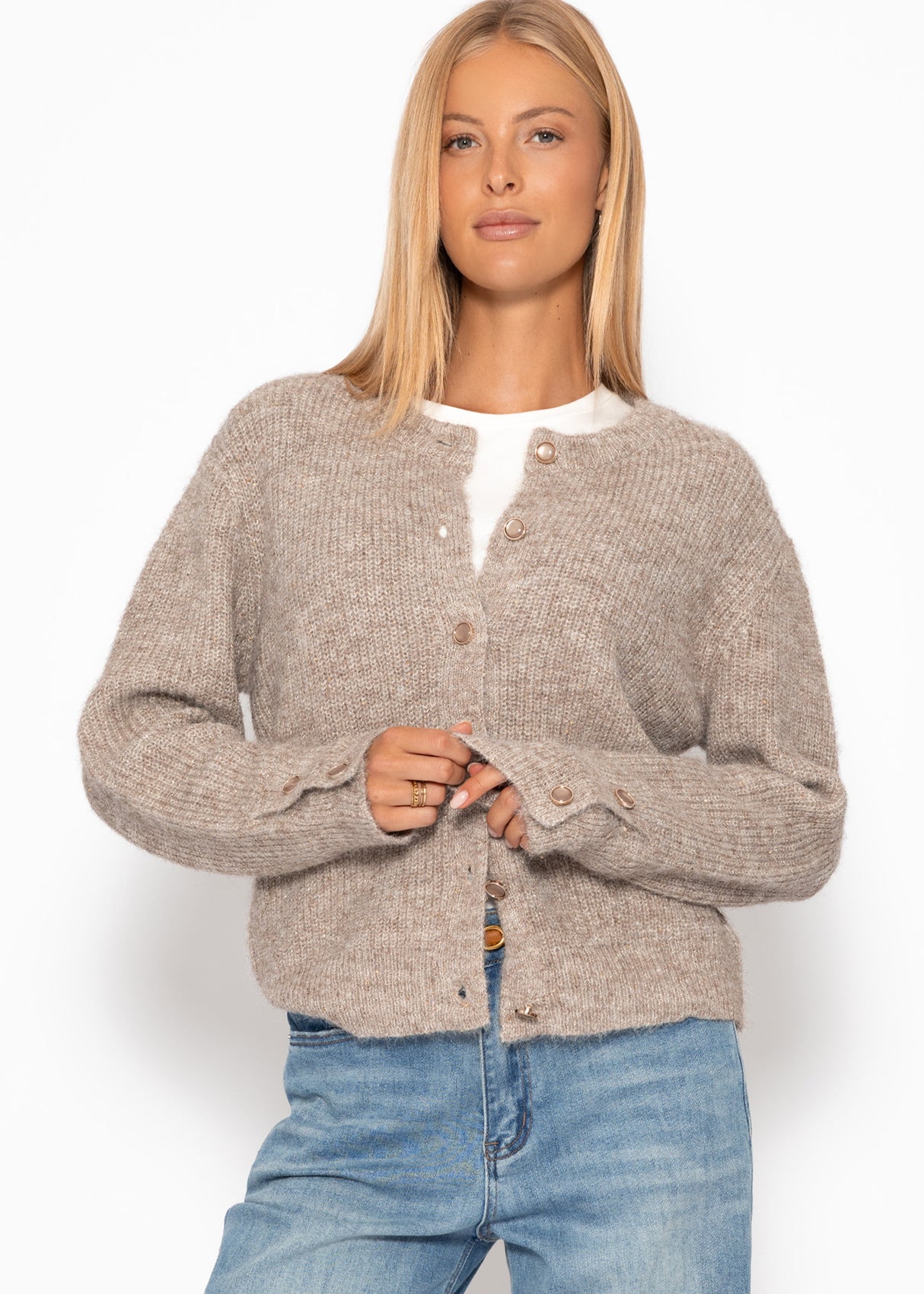 Cardigan mit Pailletten und Lurex - taupe